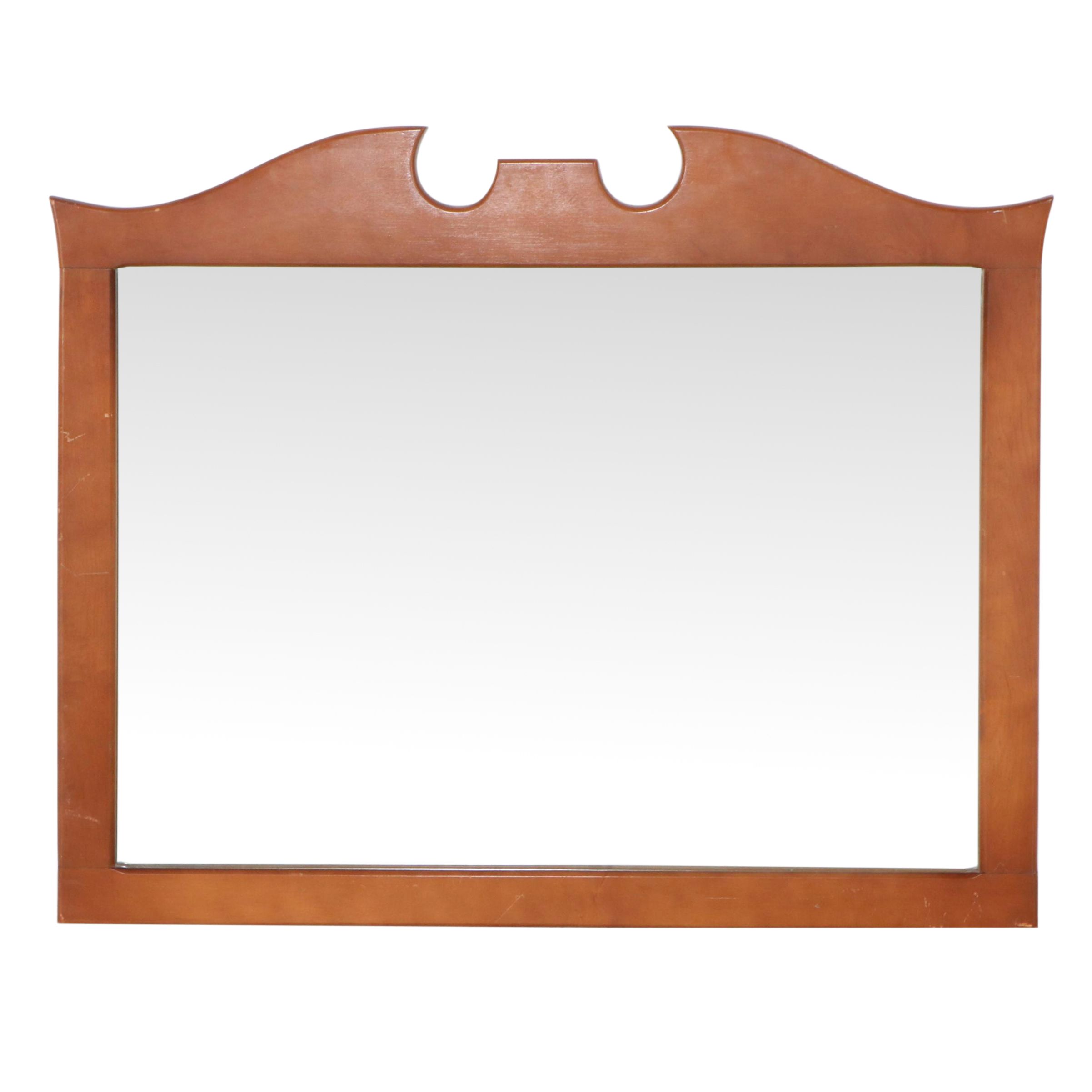 Colonial Style Broken Bonnet Maple Finish Wall Mirror, Mid to Late 20th Century