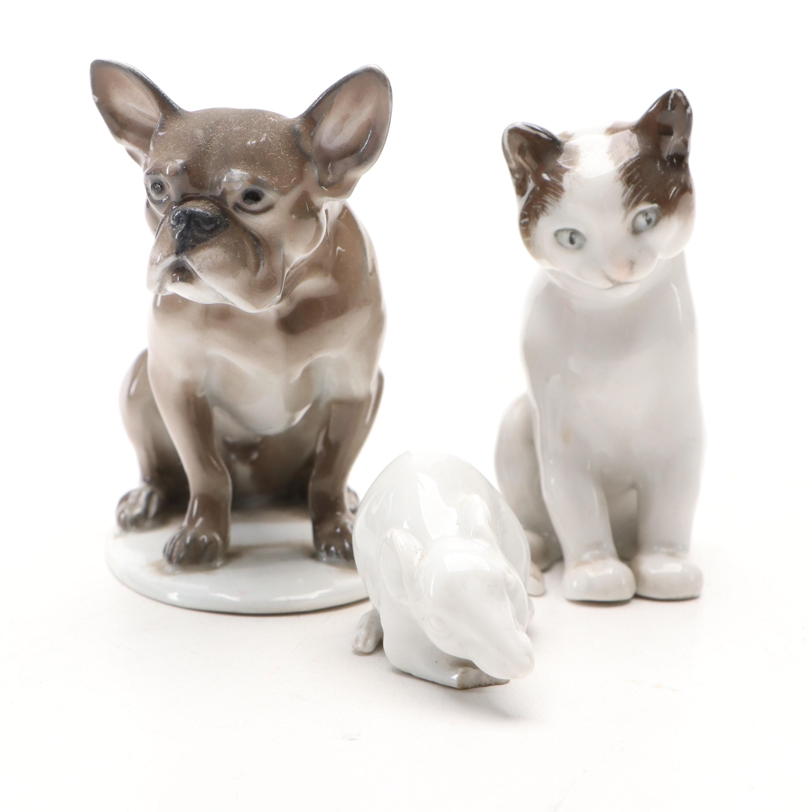 Rosenthal Bulldog, Cat, and Rat Porcelain Figures