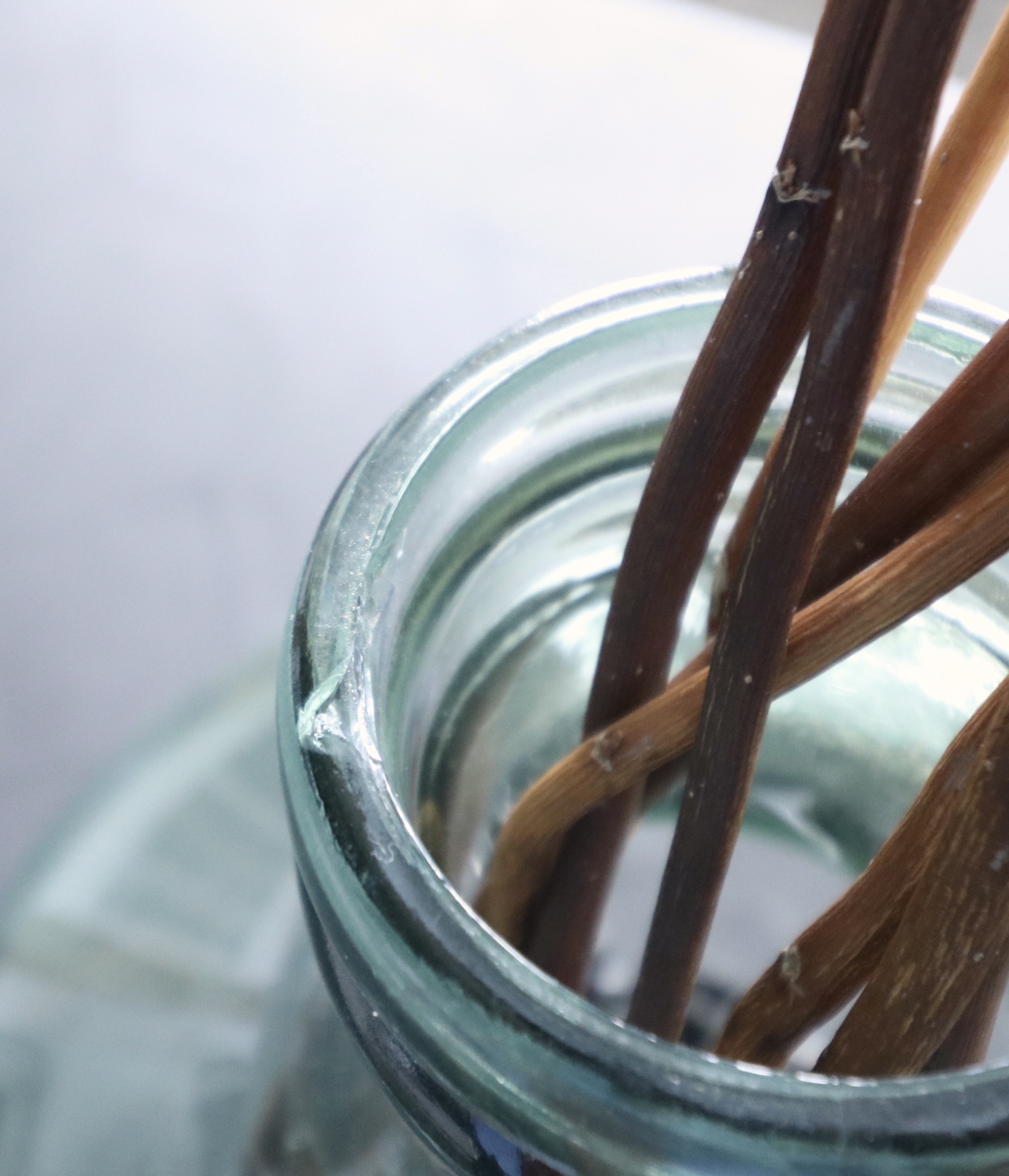 Recycled Glass Vases with Willow Branches, Iron Jacks and Compass Décor