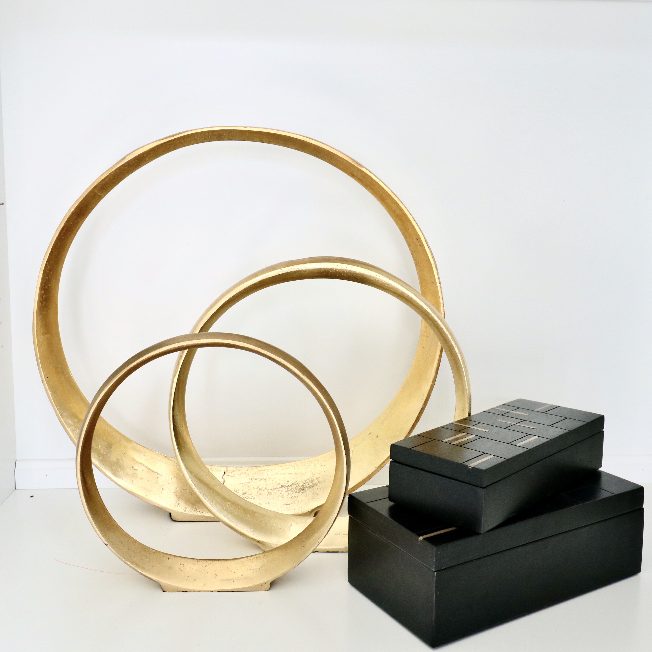 Uttermost "Jimena" Metal Ring Sculptures and Elk Home "Hurst" Mango Boxes