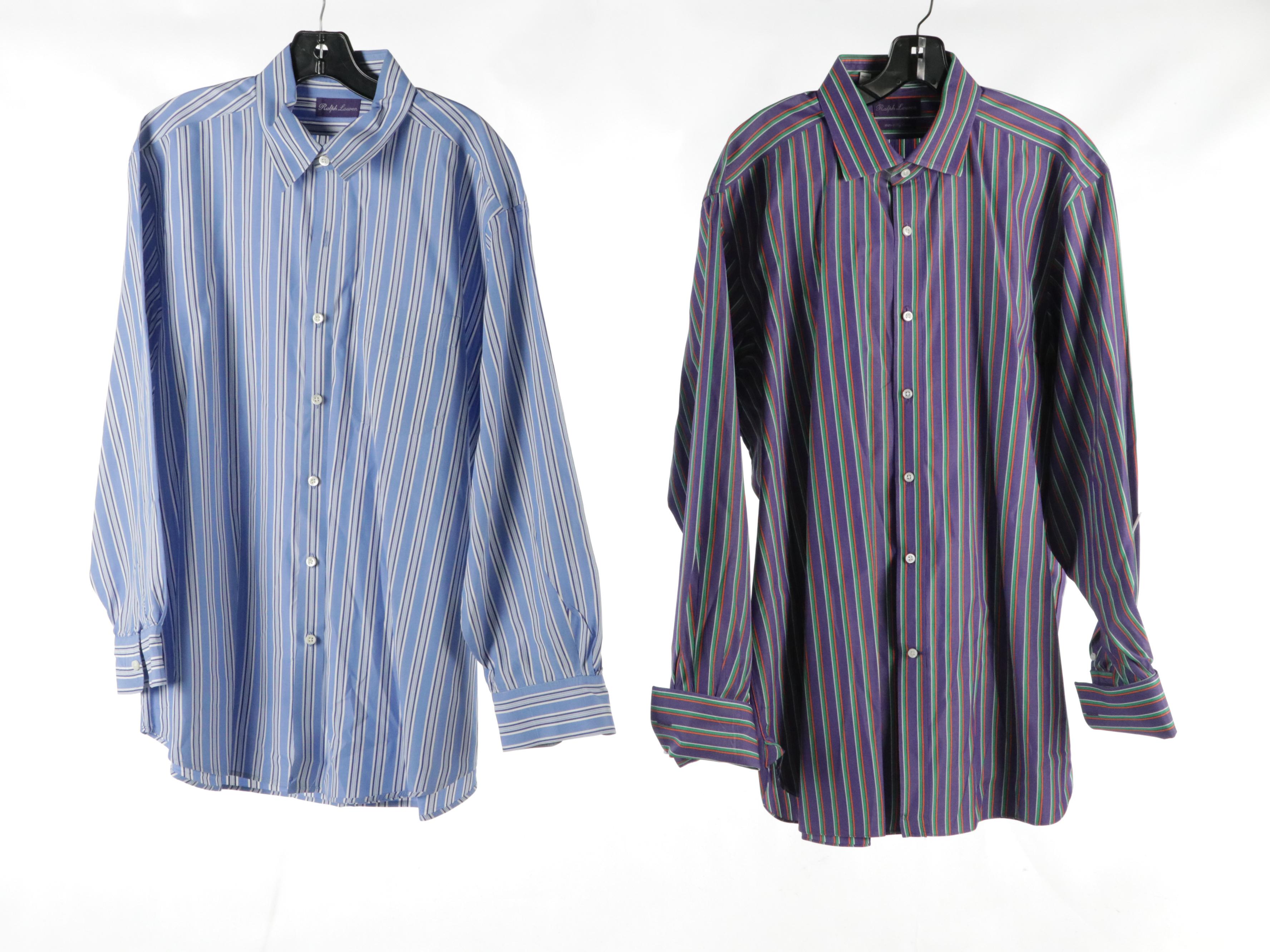 Men's Ralph Lauren Purple Label Striped Cotton Button Down Shirts