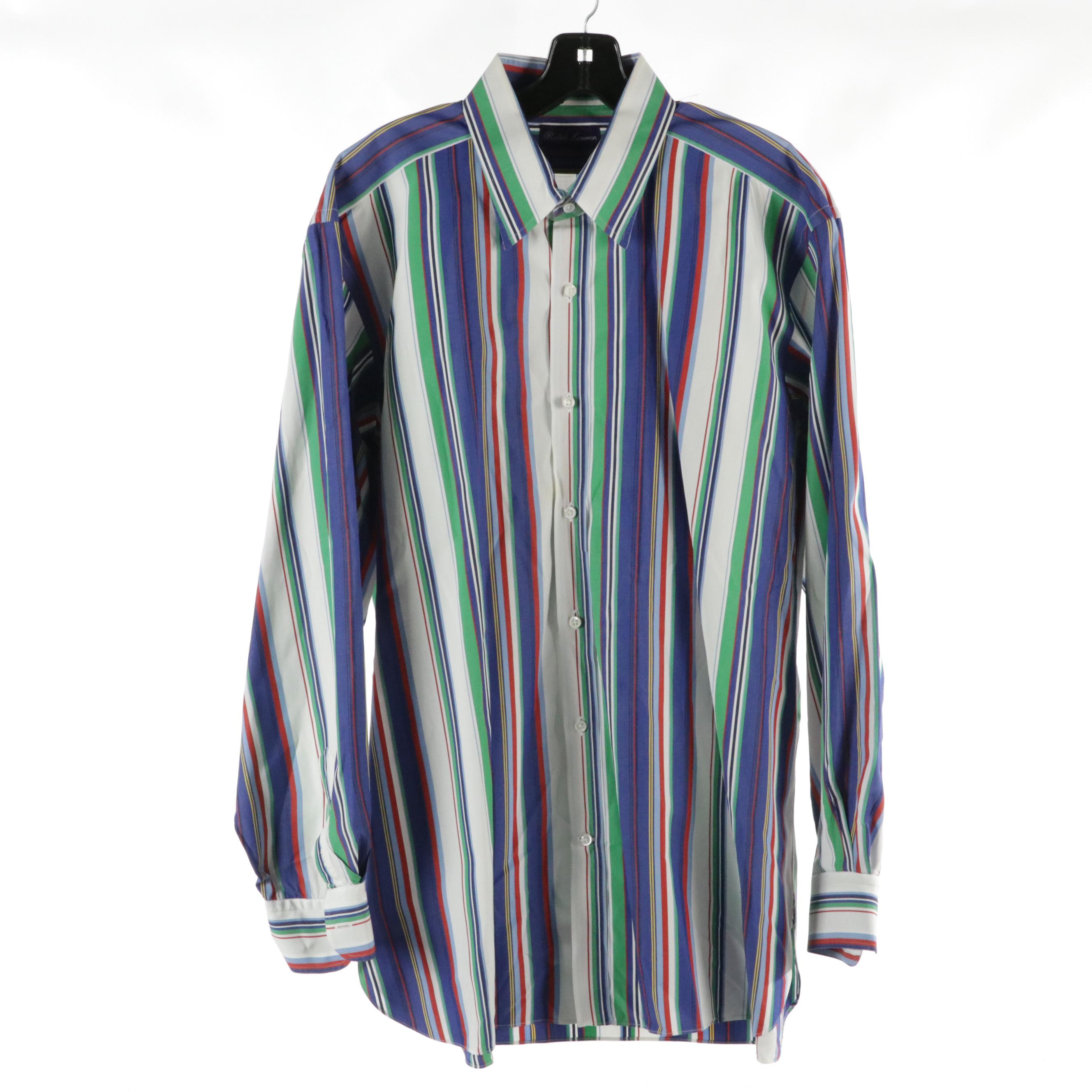 Men's Ralph Lauren Purple Label Striped Cotton Button Down Shirts