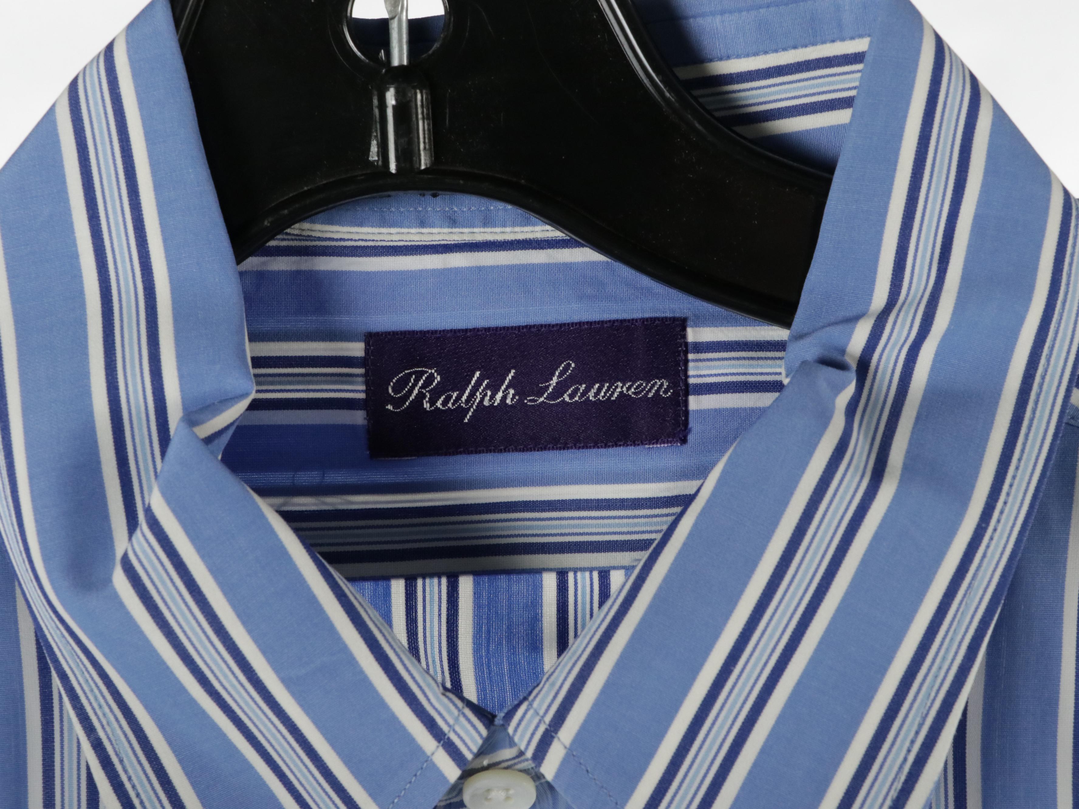 Men's Ralph Lauren Purple Label Striped Cotton Button Down Shirts