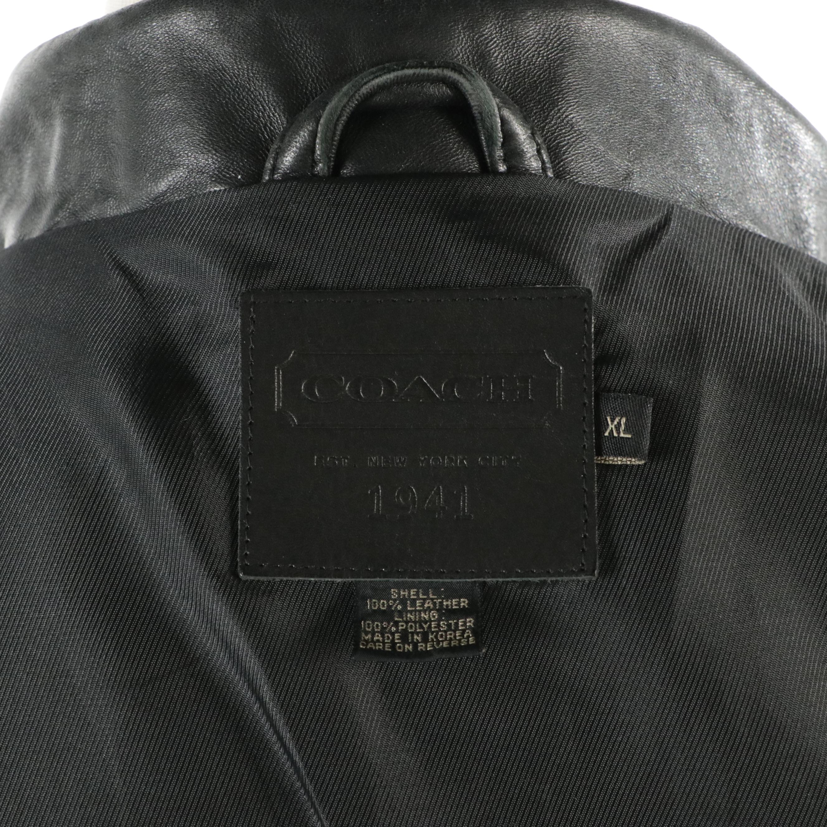 Men's Coach Black Leather Bomber Jacket