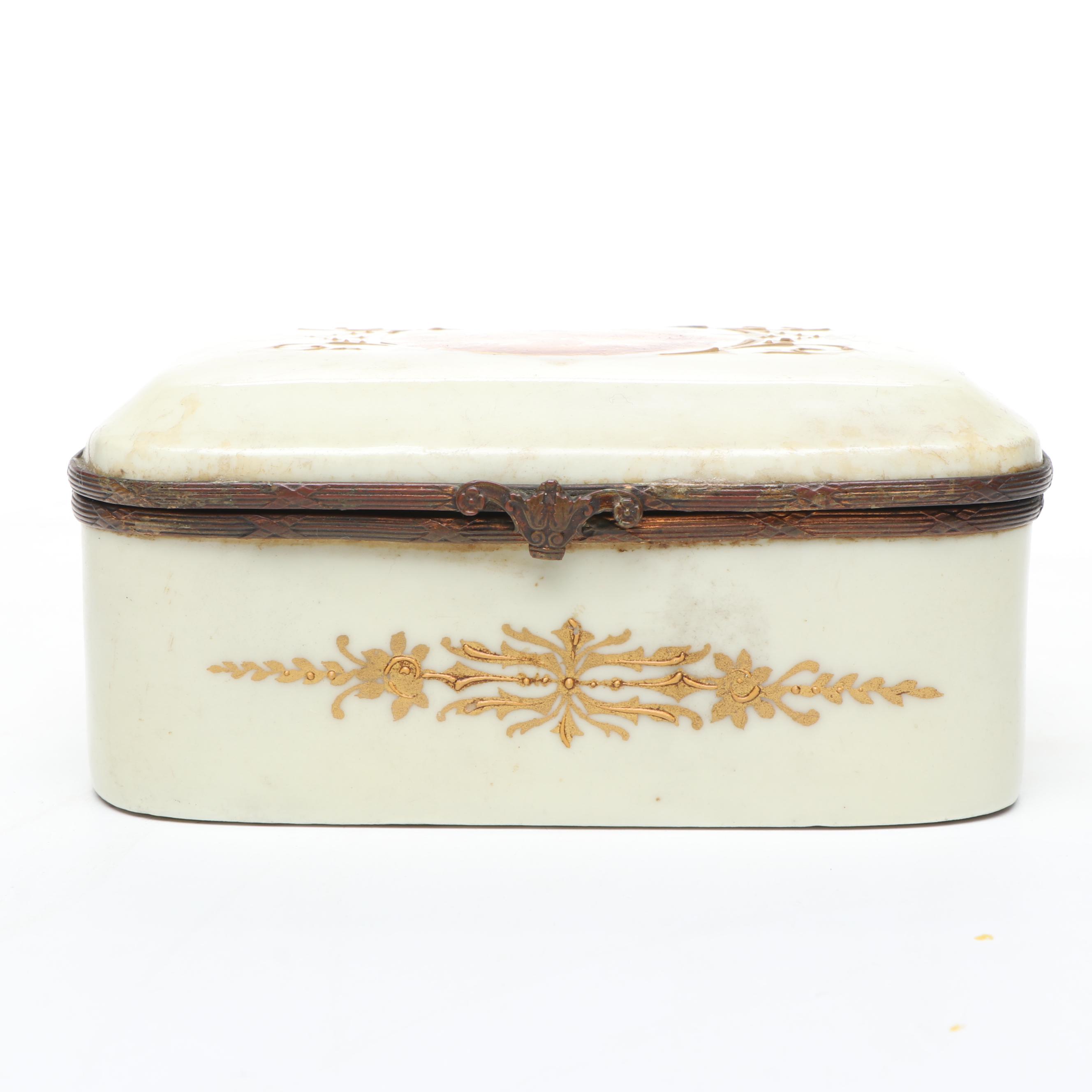 French Porcelain with Brass Decal Decorative Box