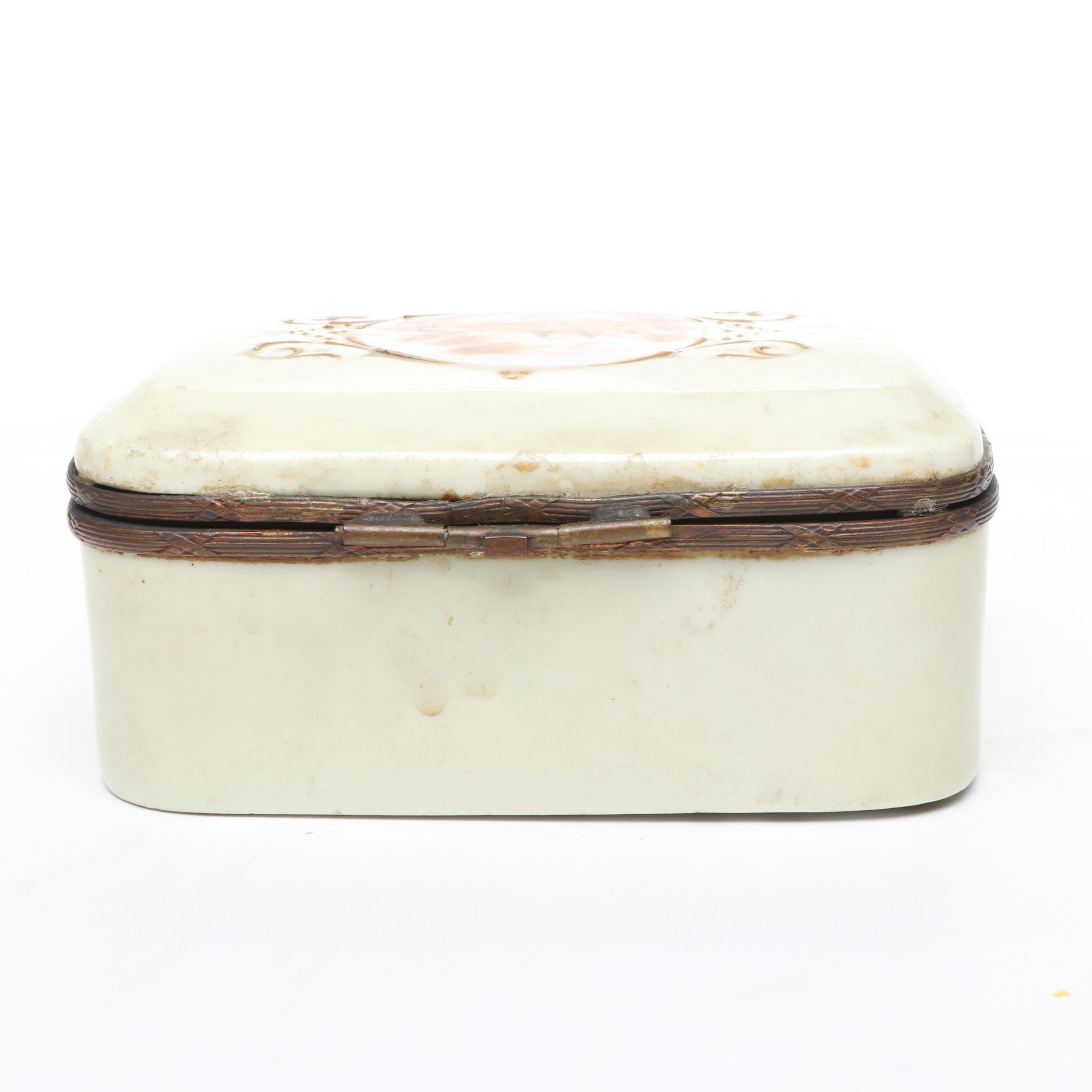 French Porcelain with Brass Decal Decorative Box