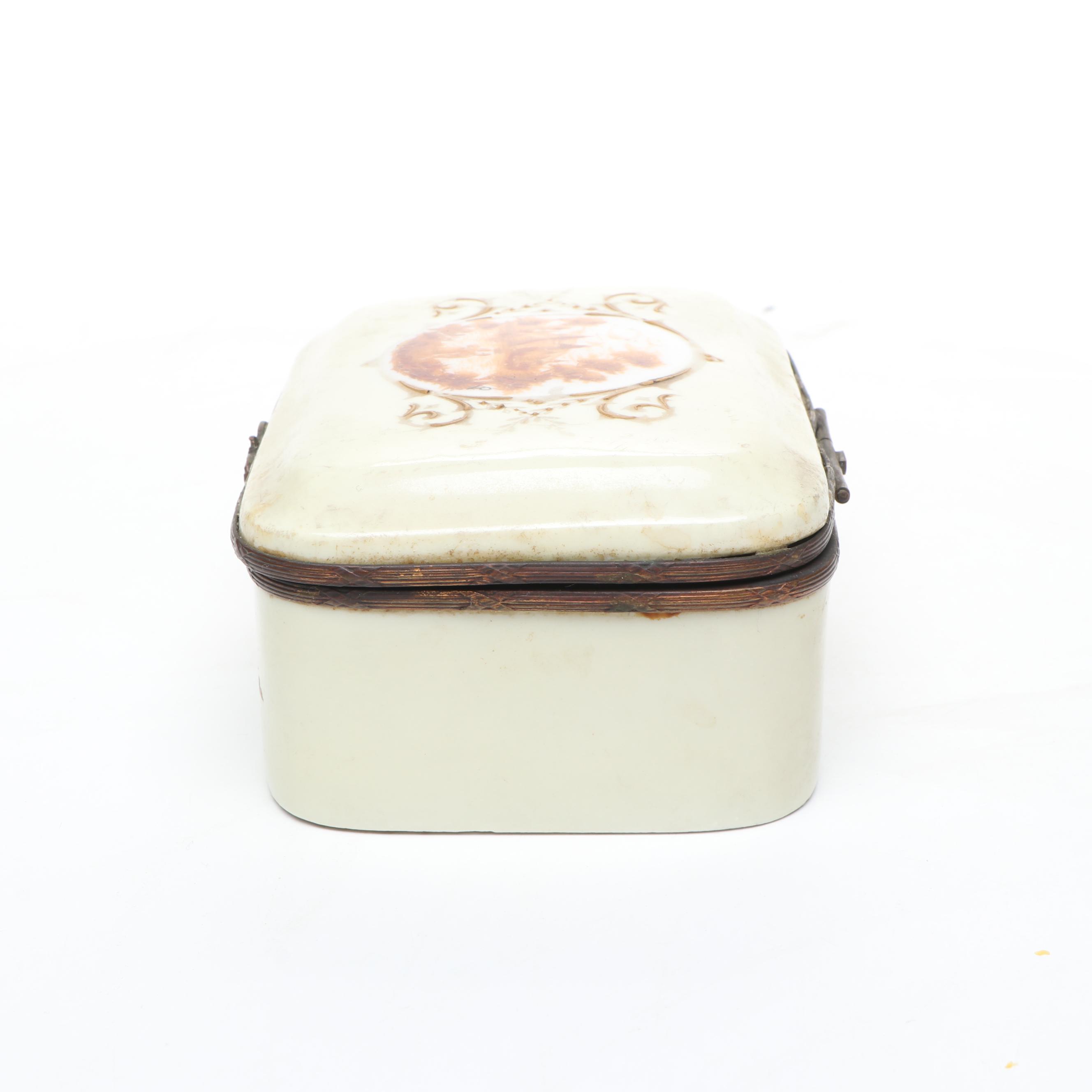 French Porcelain with Brass Decal Decorative Box
