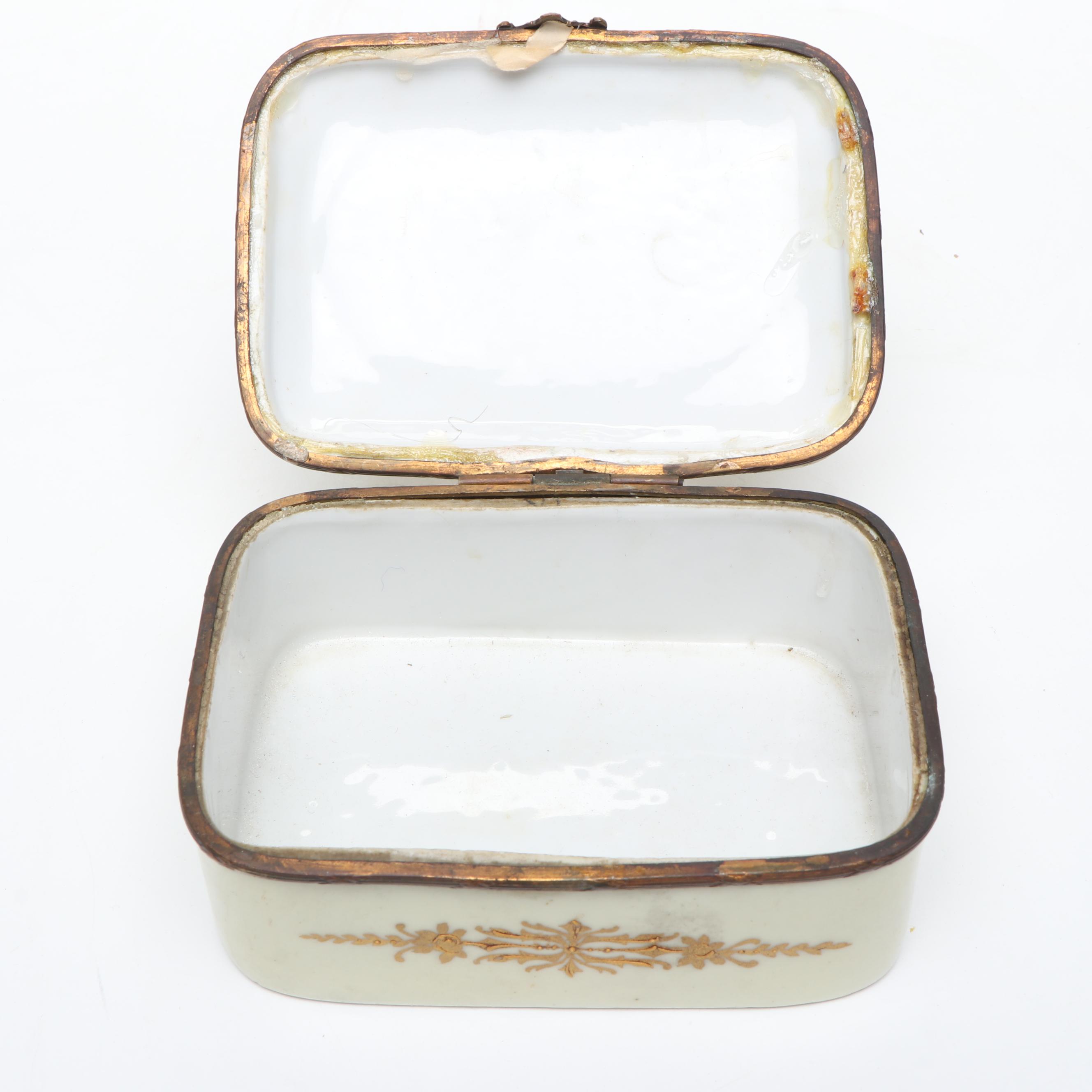 French Porcelain with Brass Decal Decorative Box