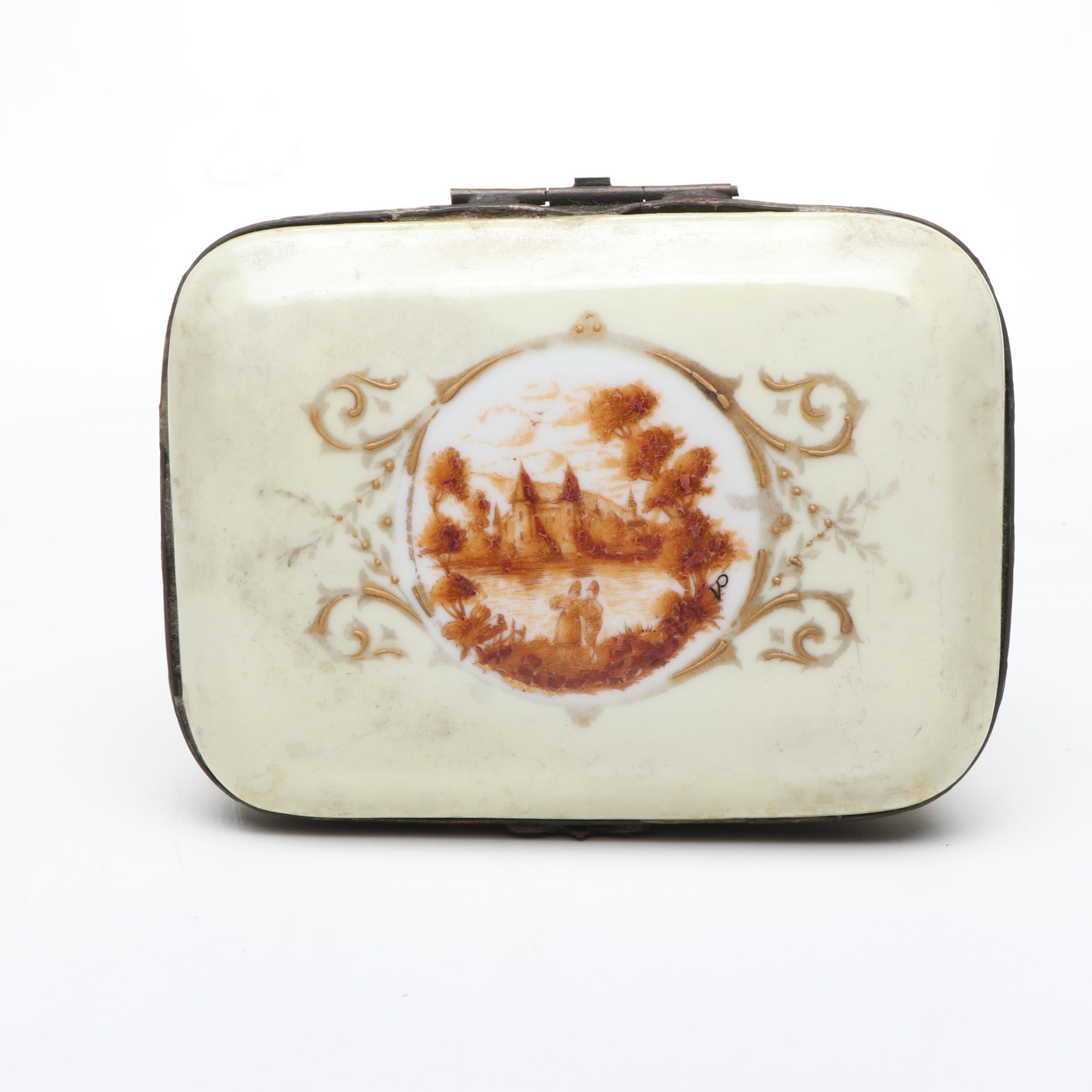 French Porcelain with Brass Decal Decorative Box