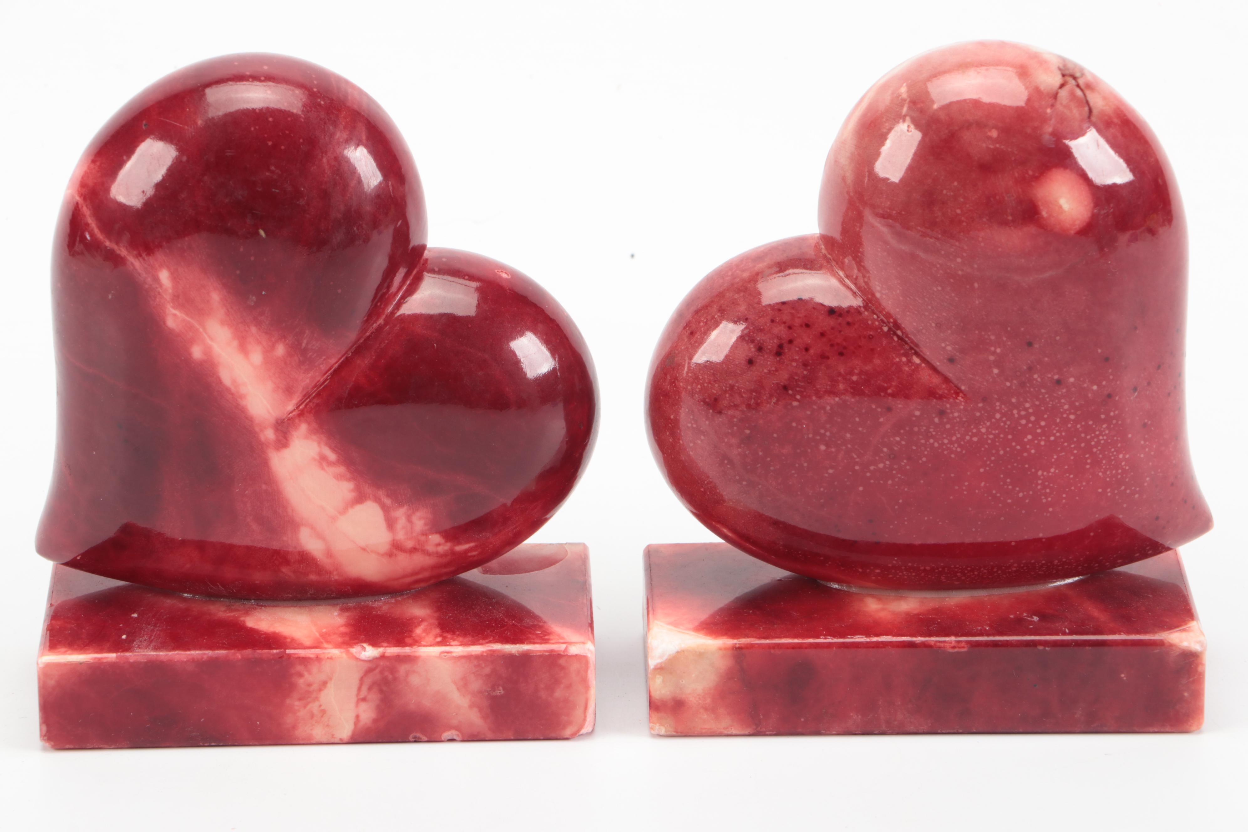 Dyed Alabaster Heart Bookends