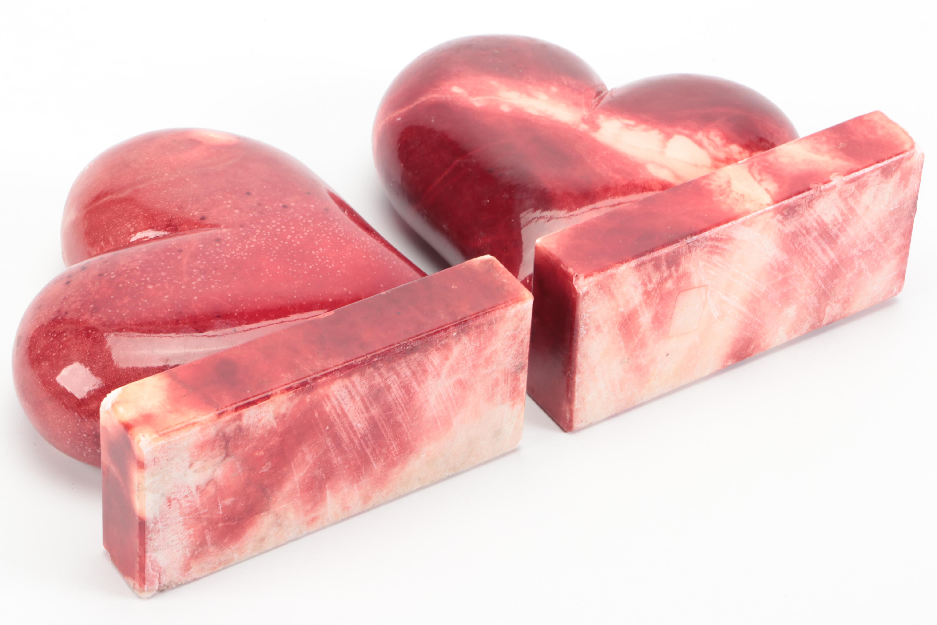 Dyed Alabaster Heart Bookends