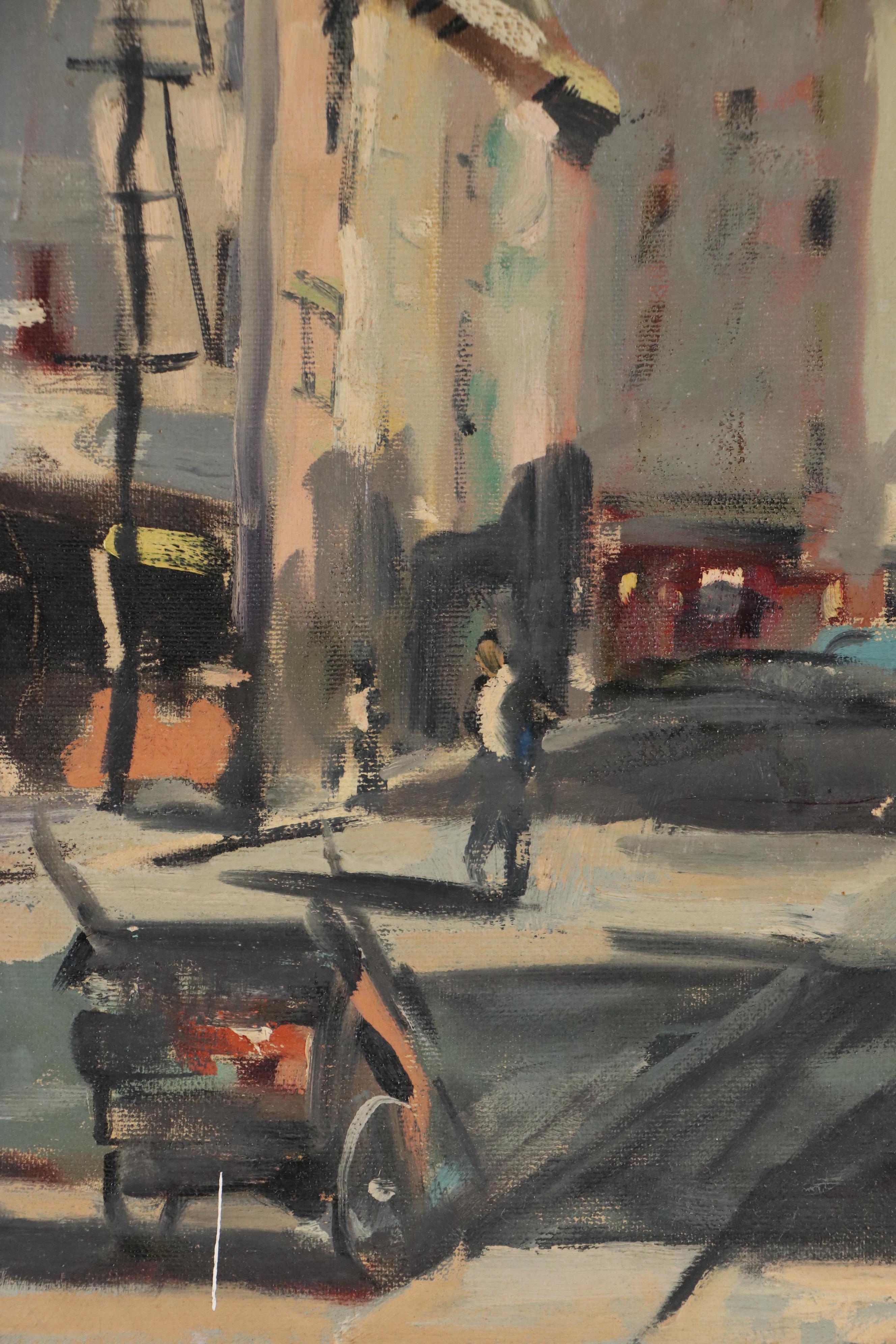 John Dillon Impressionist Style Oil Painting of City Street with Cart