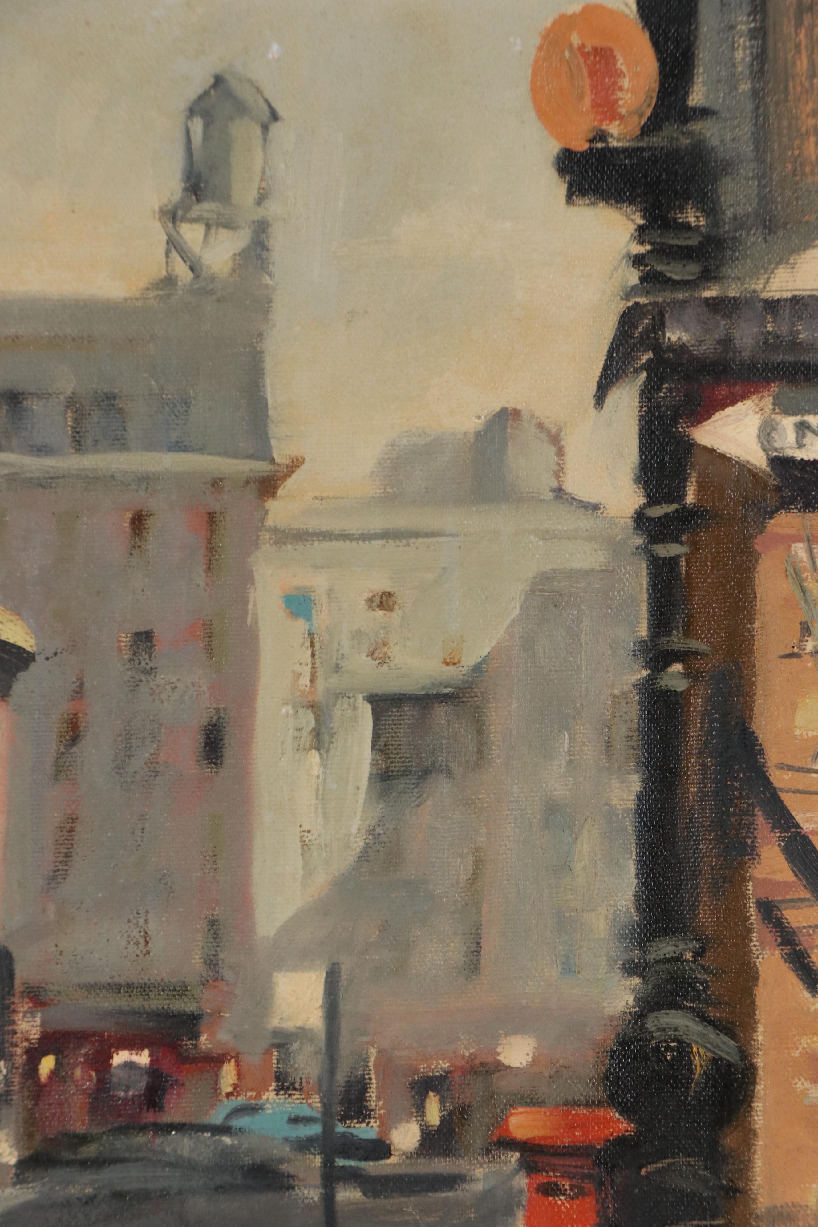 John Dillon Impressionist Style Oil Painting of City Street with Cart