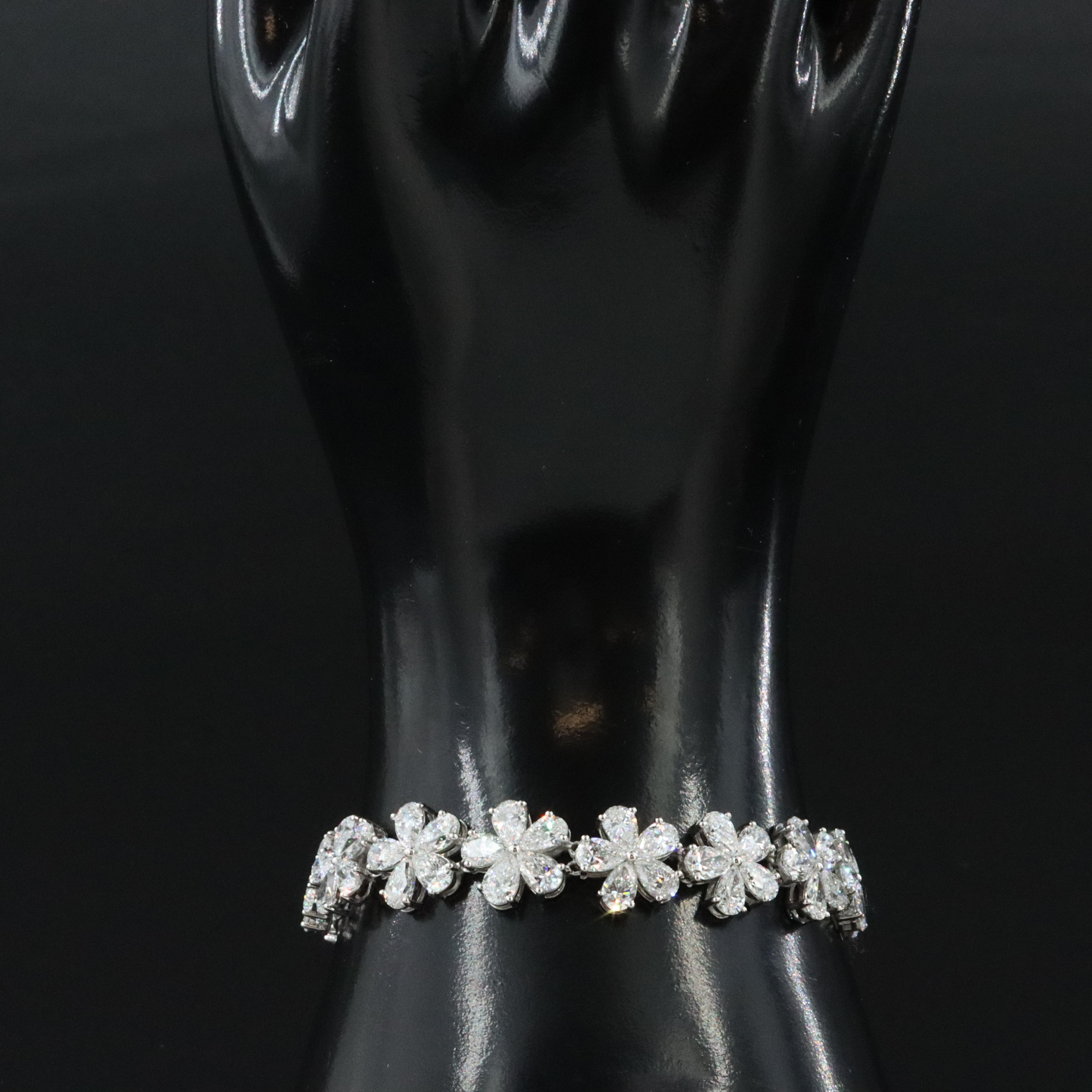 Platinum 24.16 CTW Lab Grown Diamond Floral Bracelet