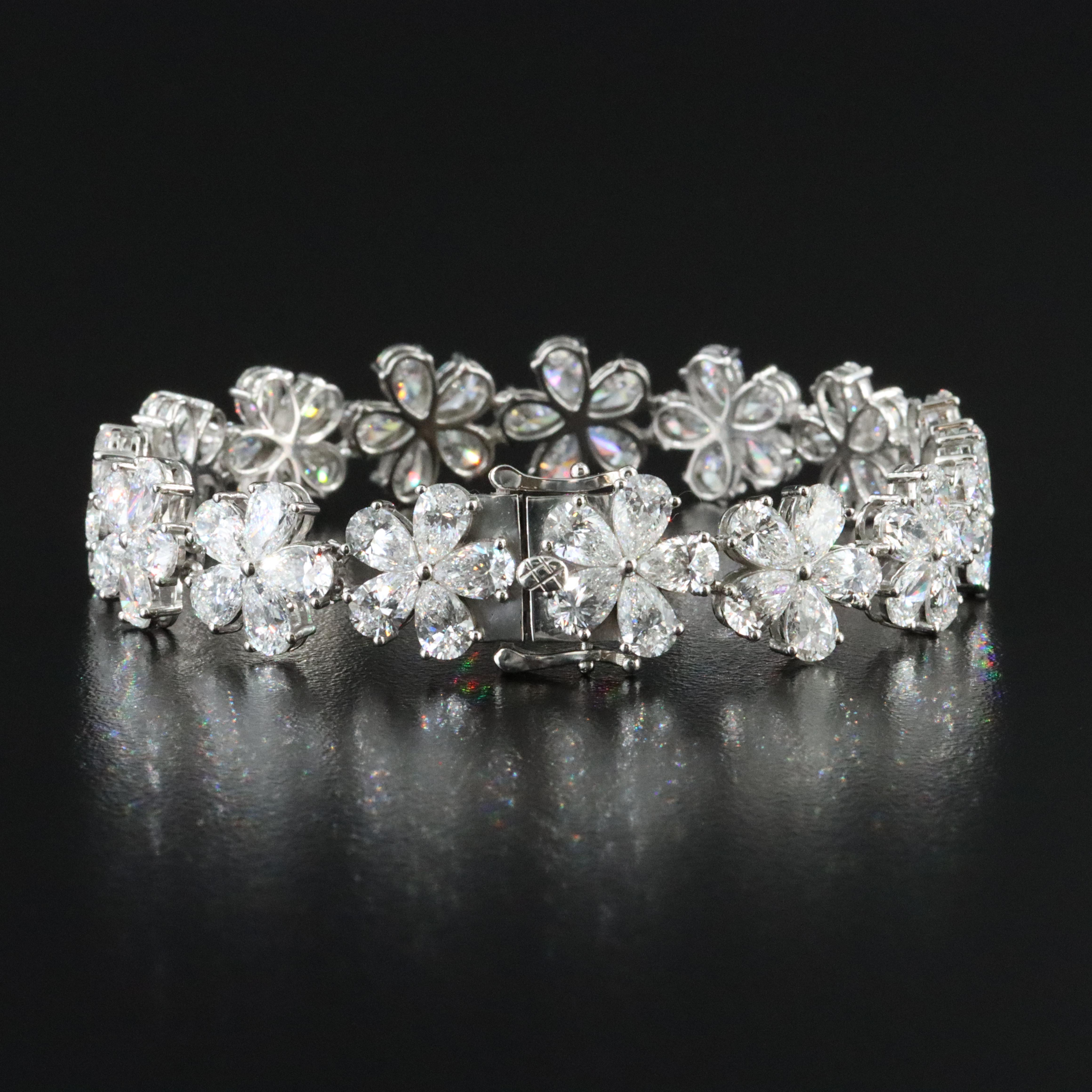 Platinum 24.16 CTW Lab Grown Diamond Floral Bracelet