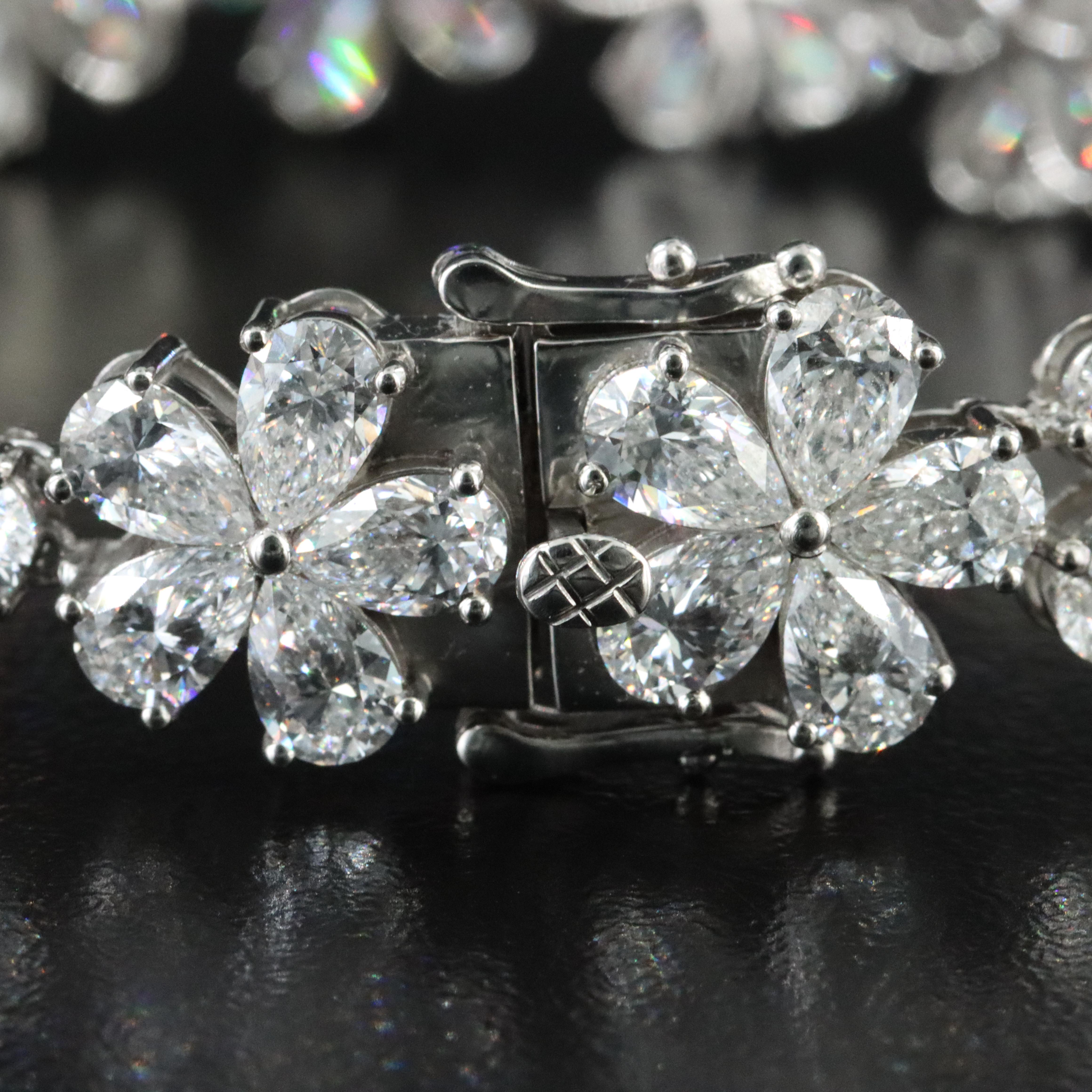 Platinum 24.16 CTW Lab Grown Diamond Floral Bracelet