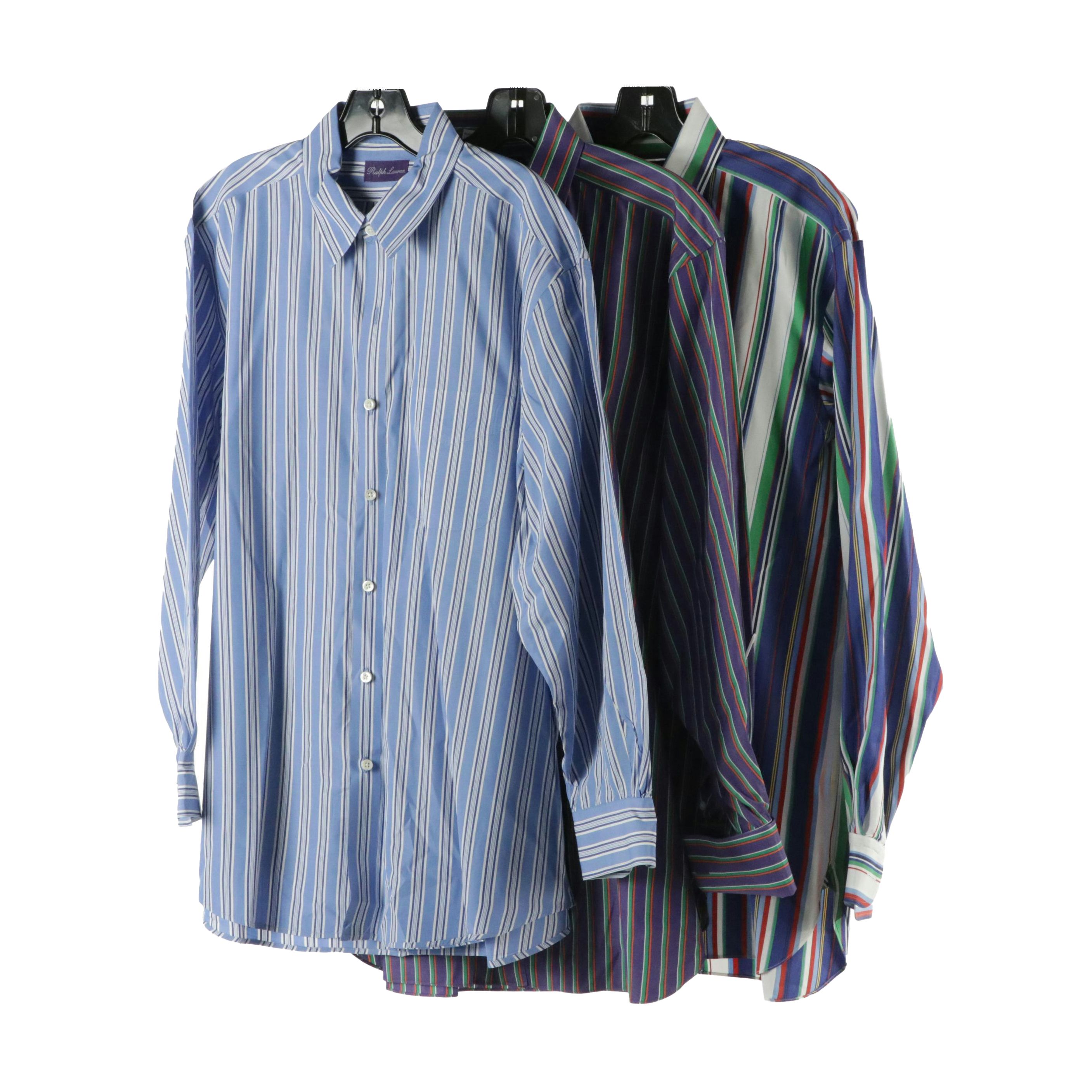 Men's Ralph Lauren Purple Label Striped Cotton Button Down Shirts