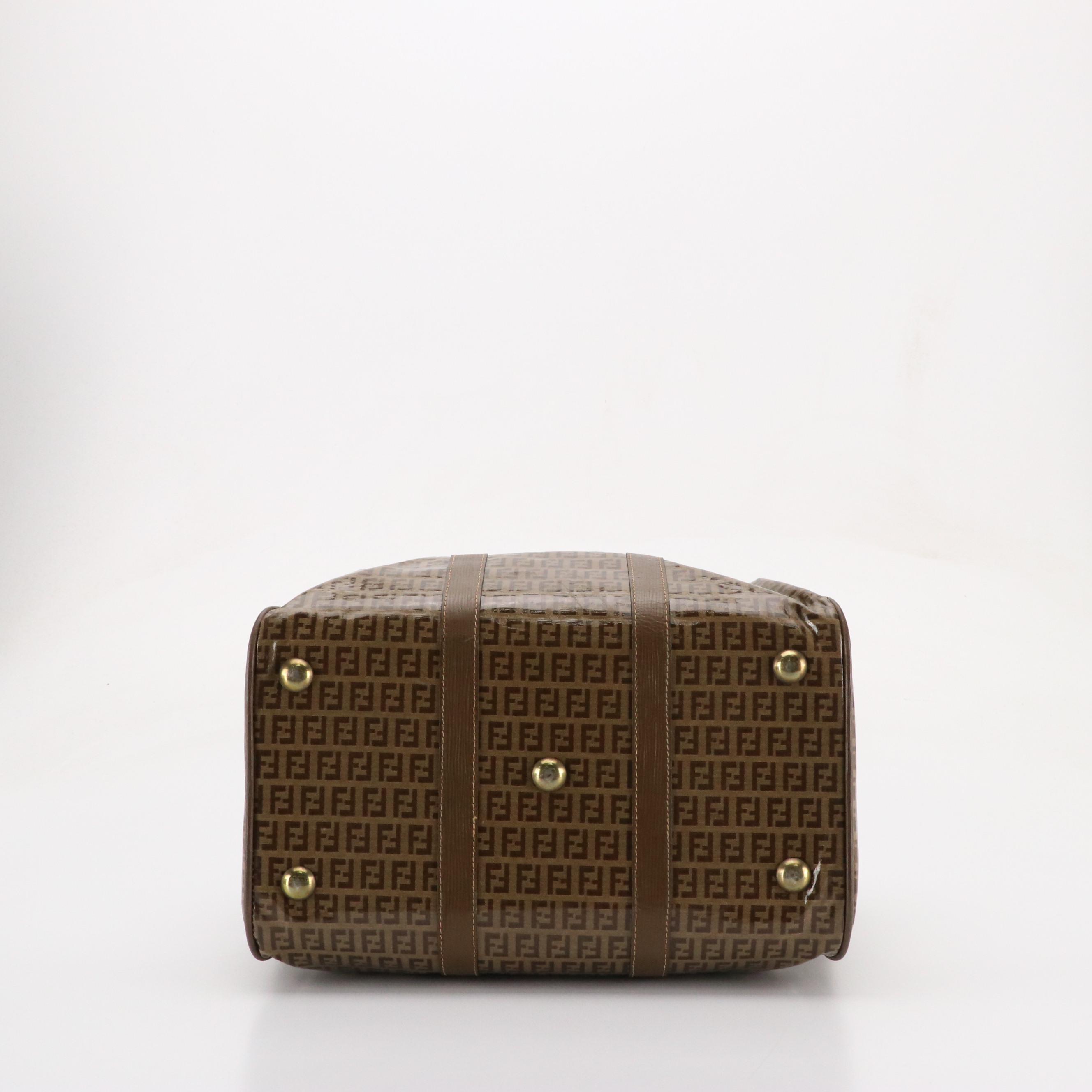 Fendi Belted Boston Travel Bag in Zucchino Canvas and Textured Leather Trim