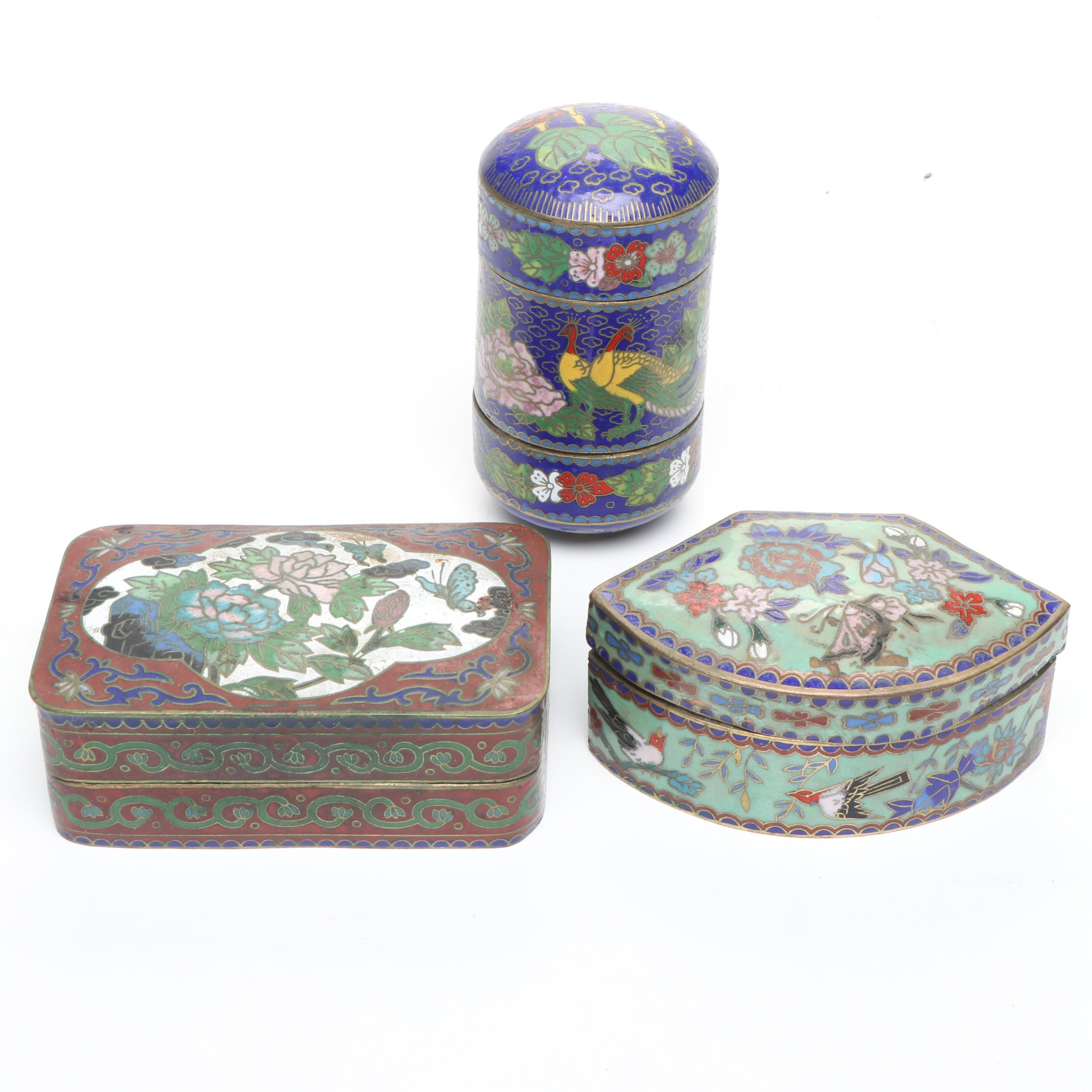 Chinese Floral Cloisonné Decorative Boxes