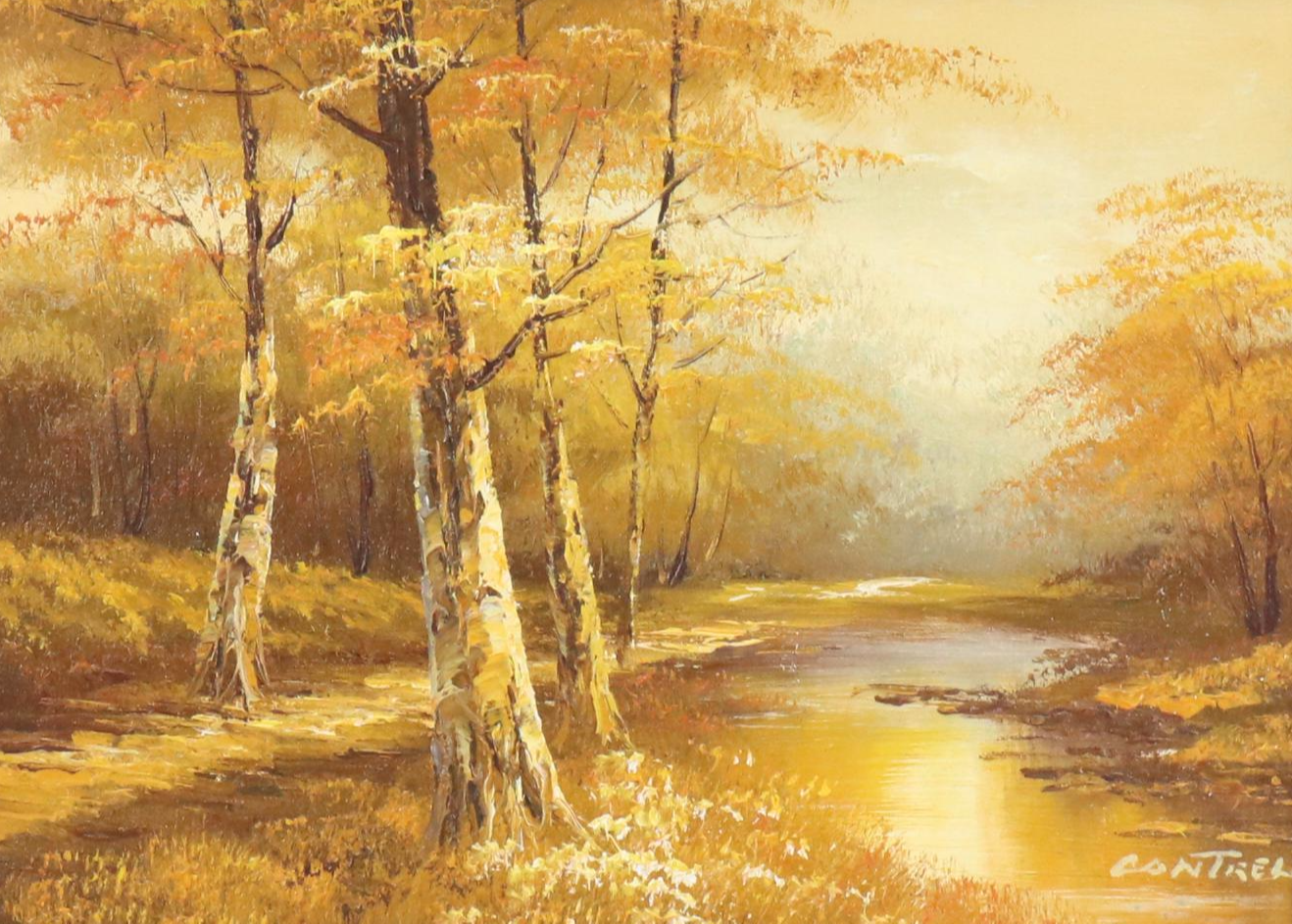 Cantrell Autumn Woodland Landscape Oil Painting, Circa 1980