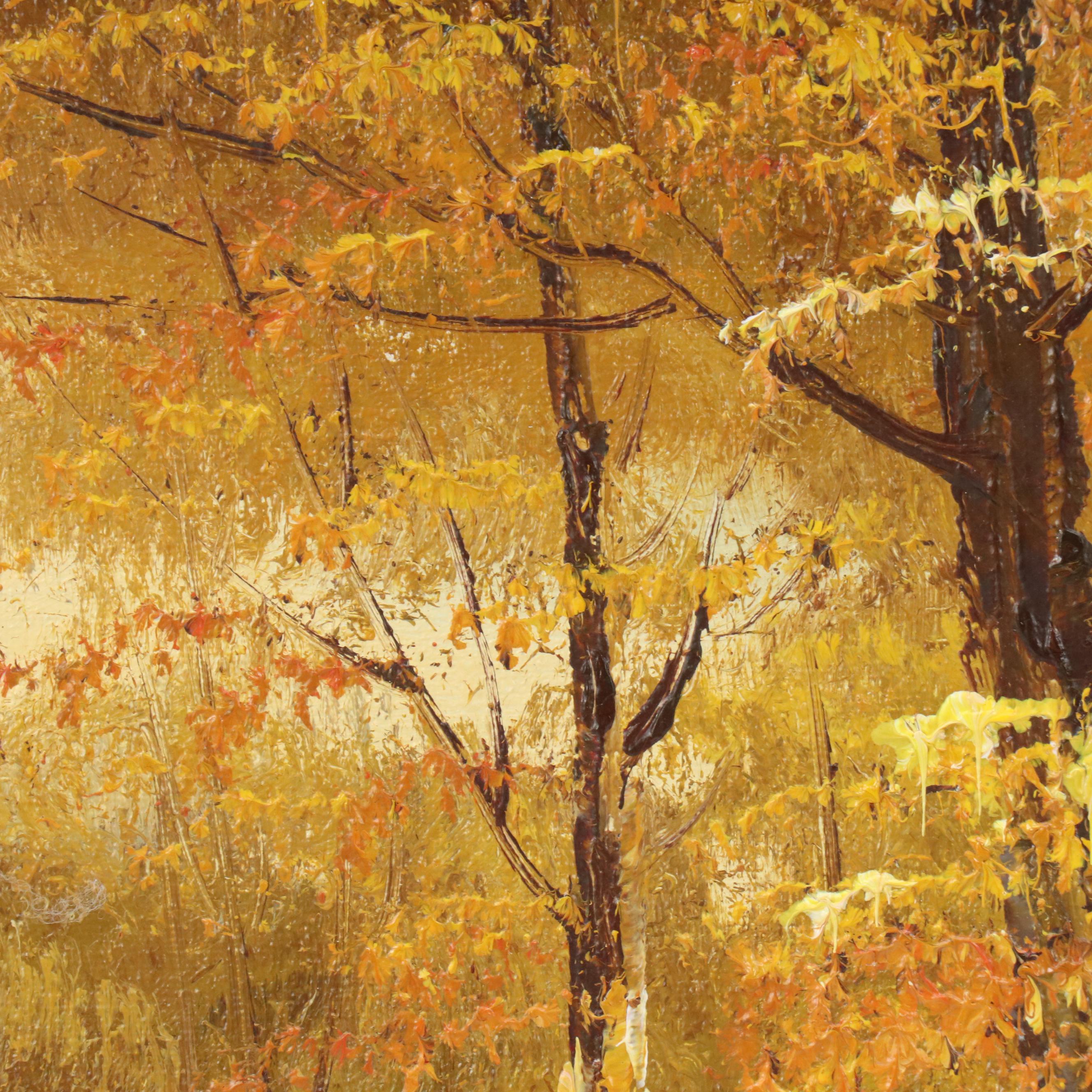 Cantrell Autumn Woodland Landscape Oil Painting, Circa 1980