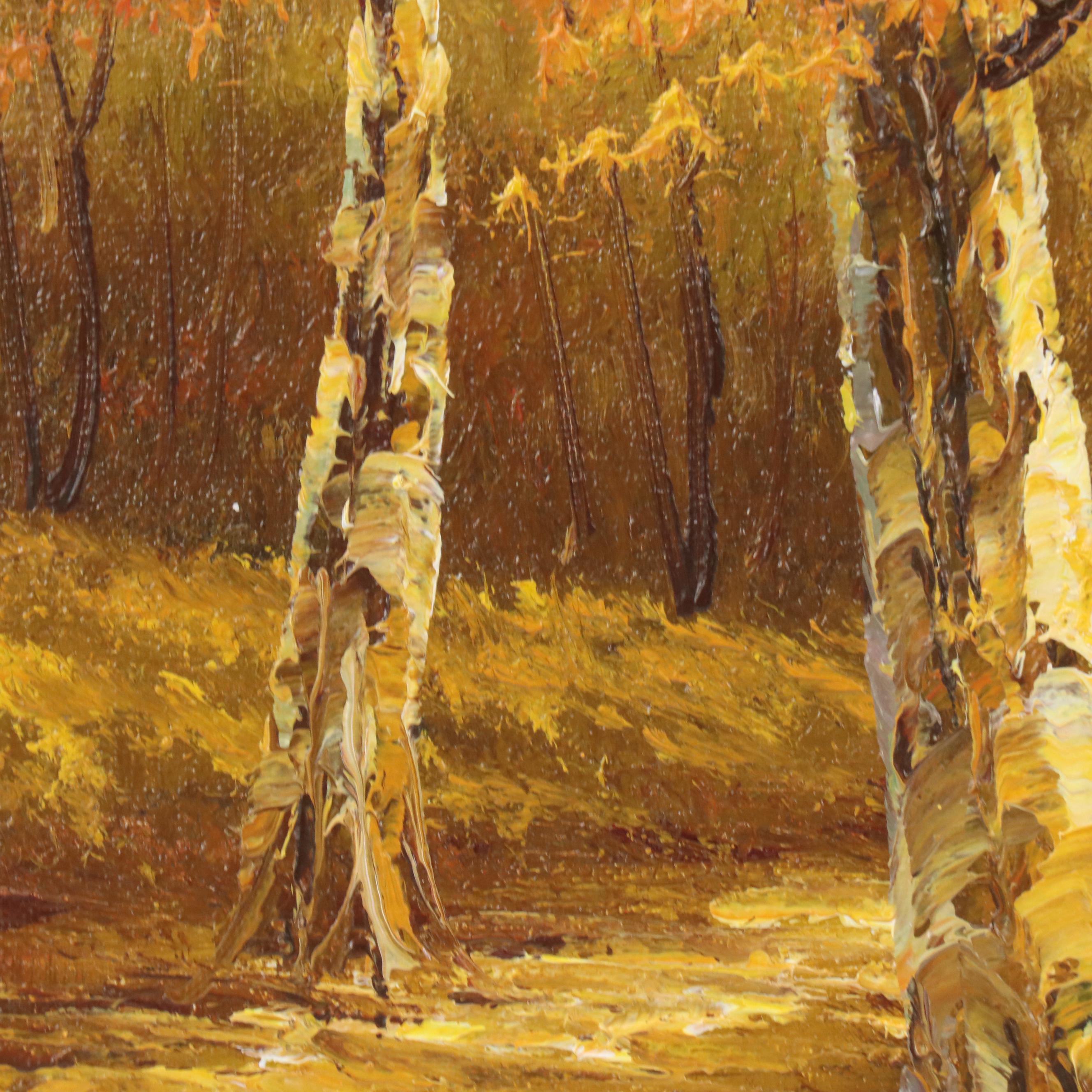 Cantrell Autumn Woodland Landscape Oil Painting, Circa 1980