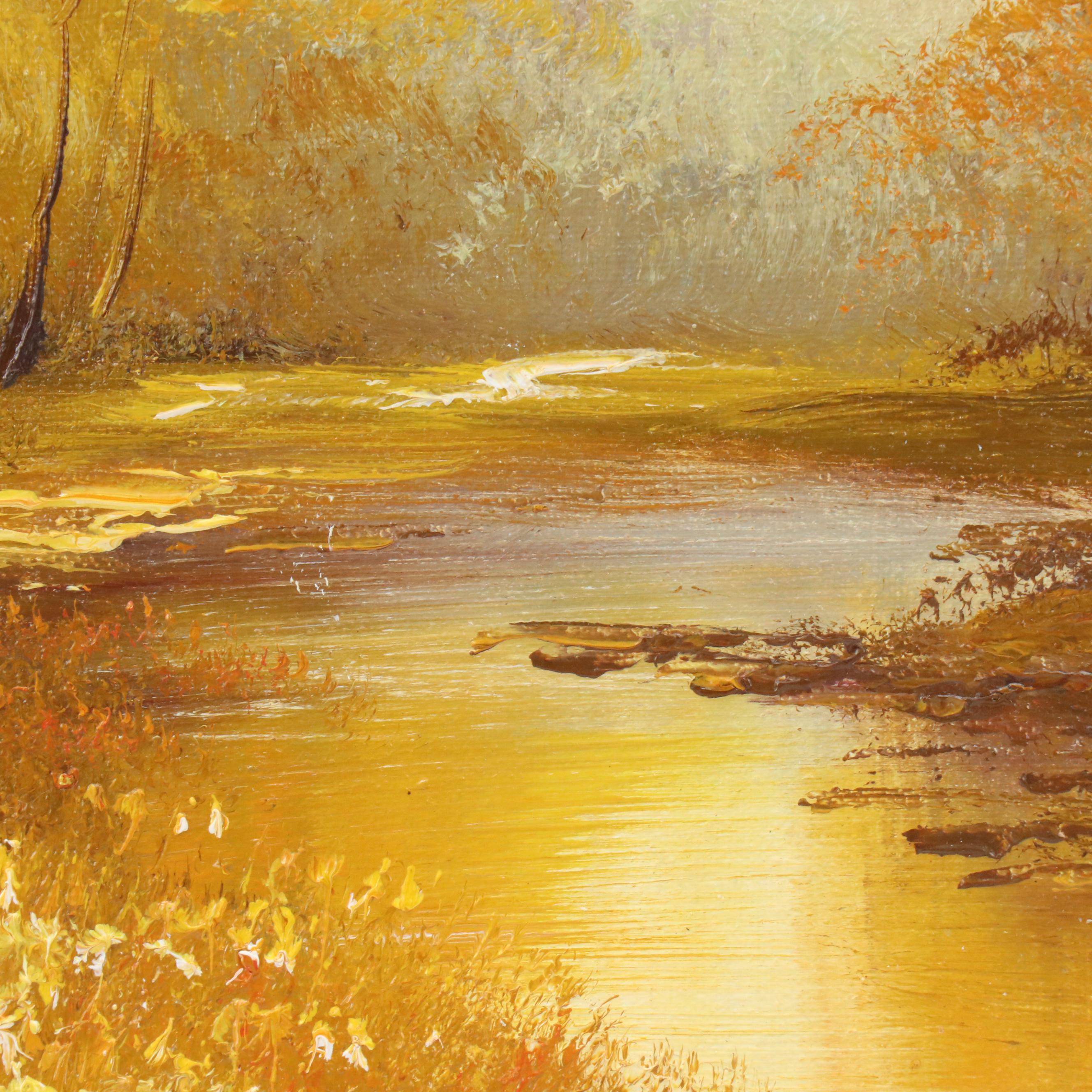 Cantrell Autumn Woodland Landscape Oil Painting, Circa 1980