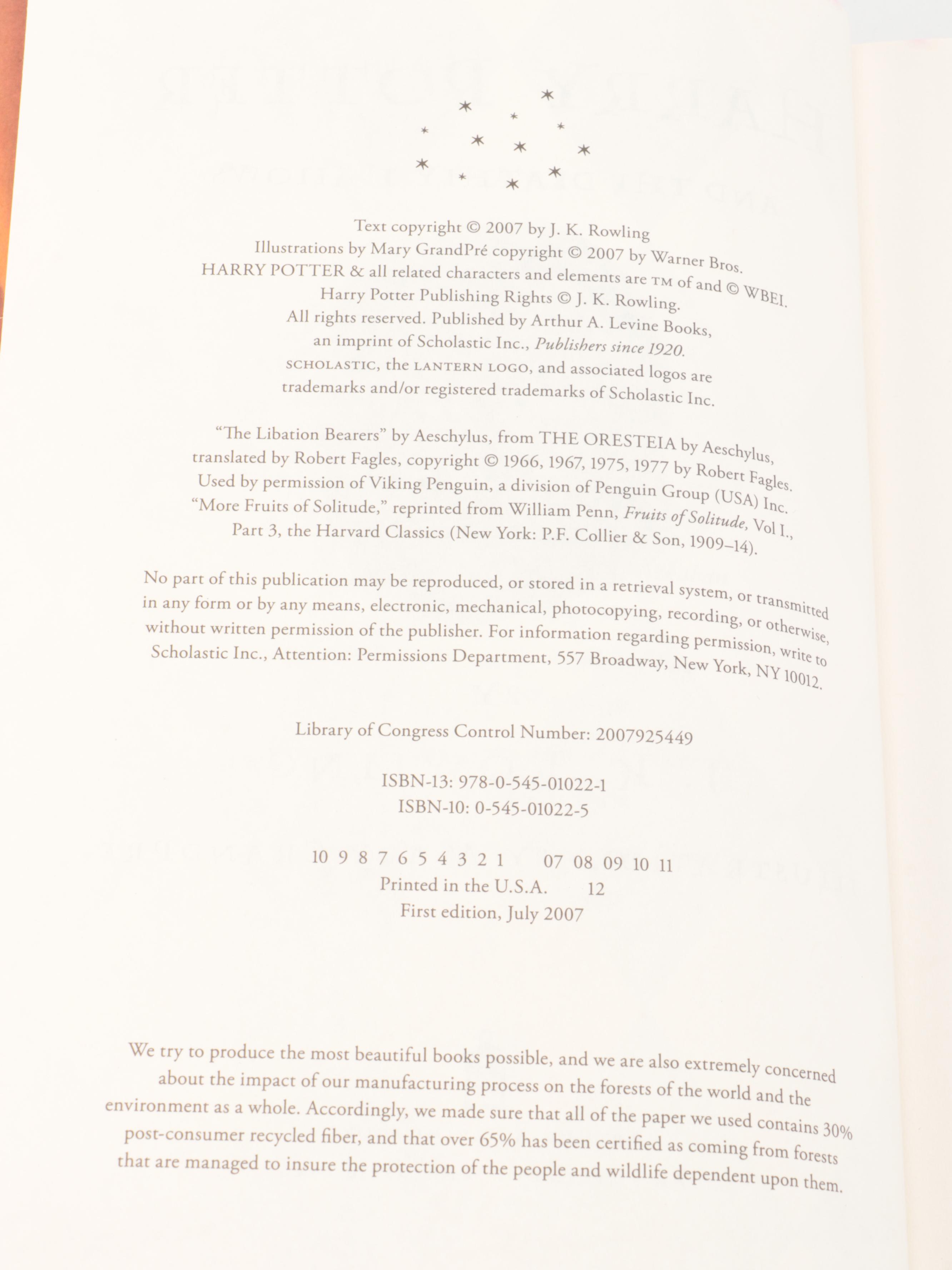 First American Edition "Harry Potter" Complete Series by J. K. Rowling