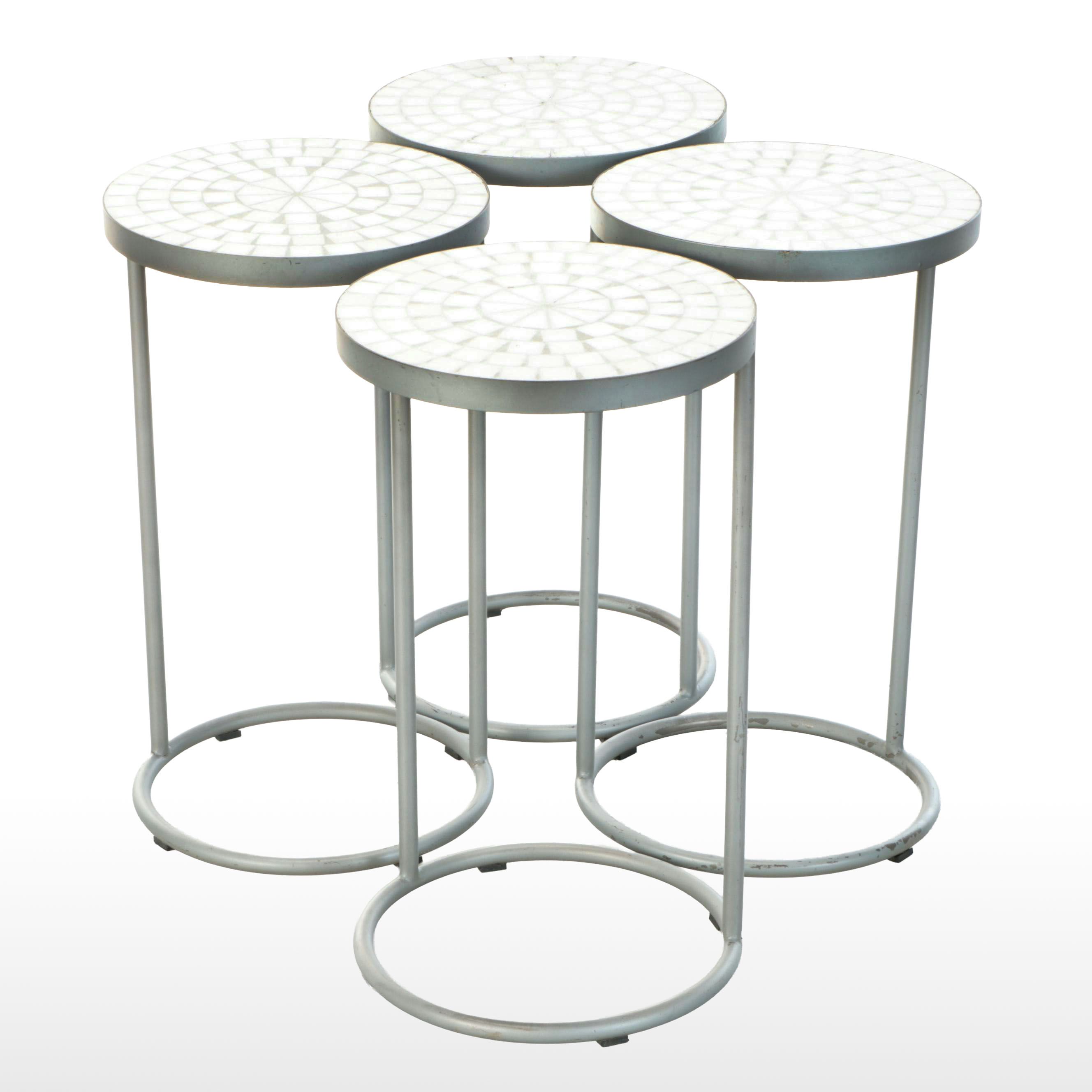 Metal Outdoor End Tables with Stone Table Tops