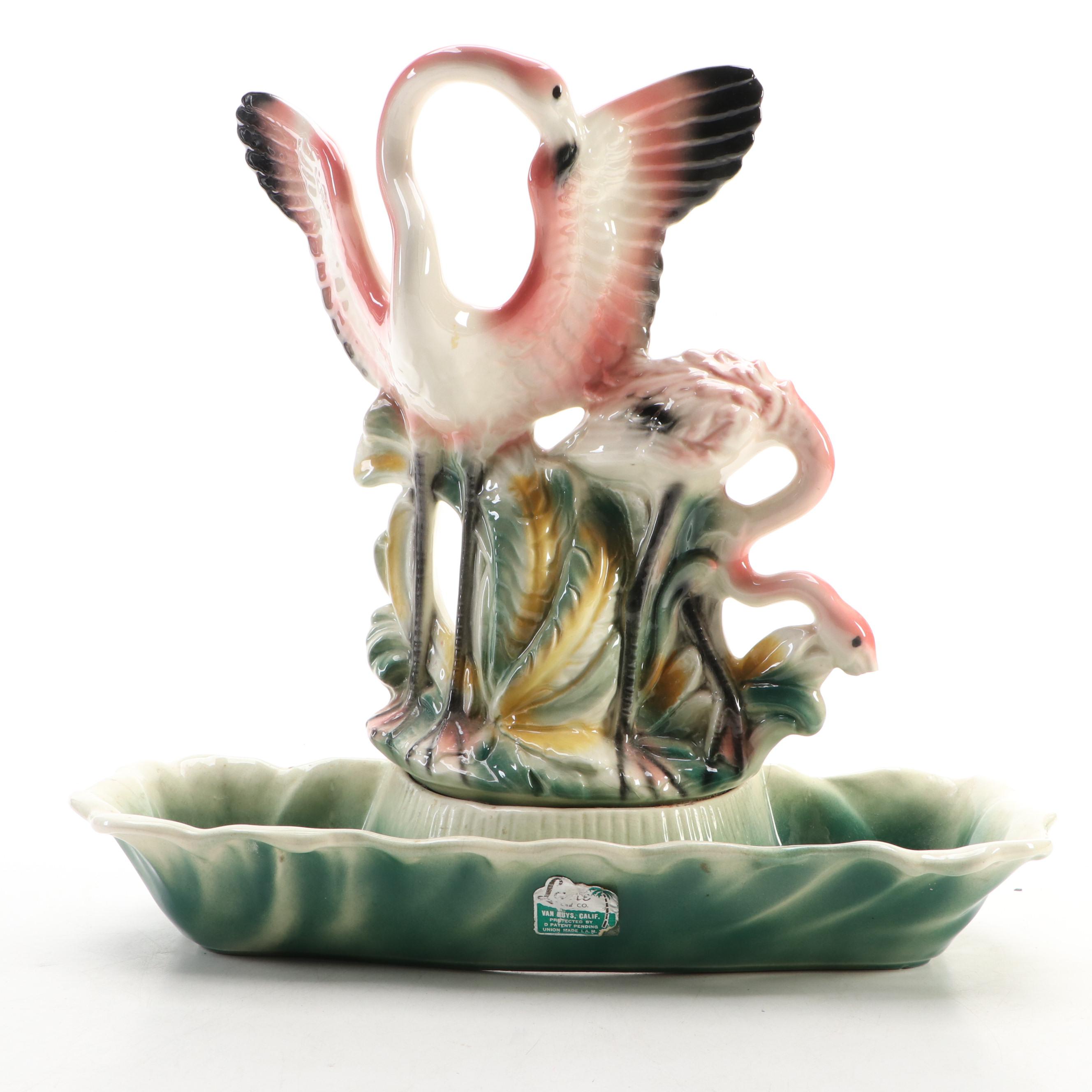 Stewart B. McCulloch Mid Century Modern Flamingo Figurine with TV Lamp and Vase