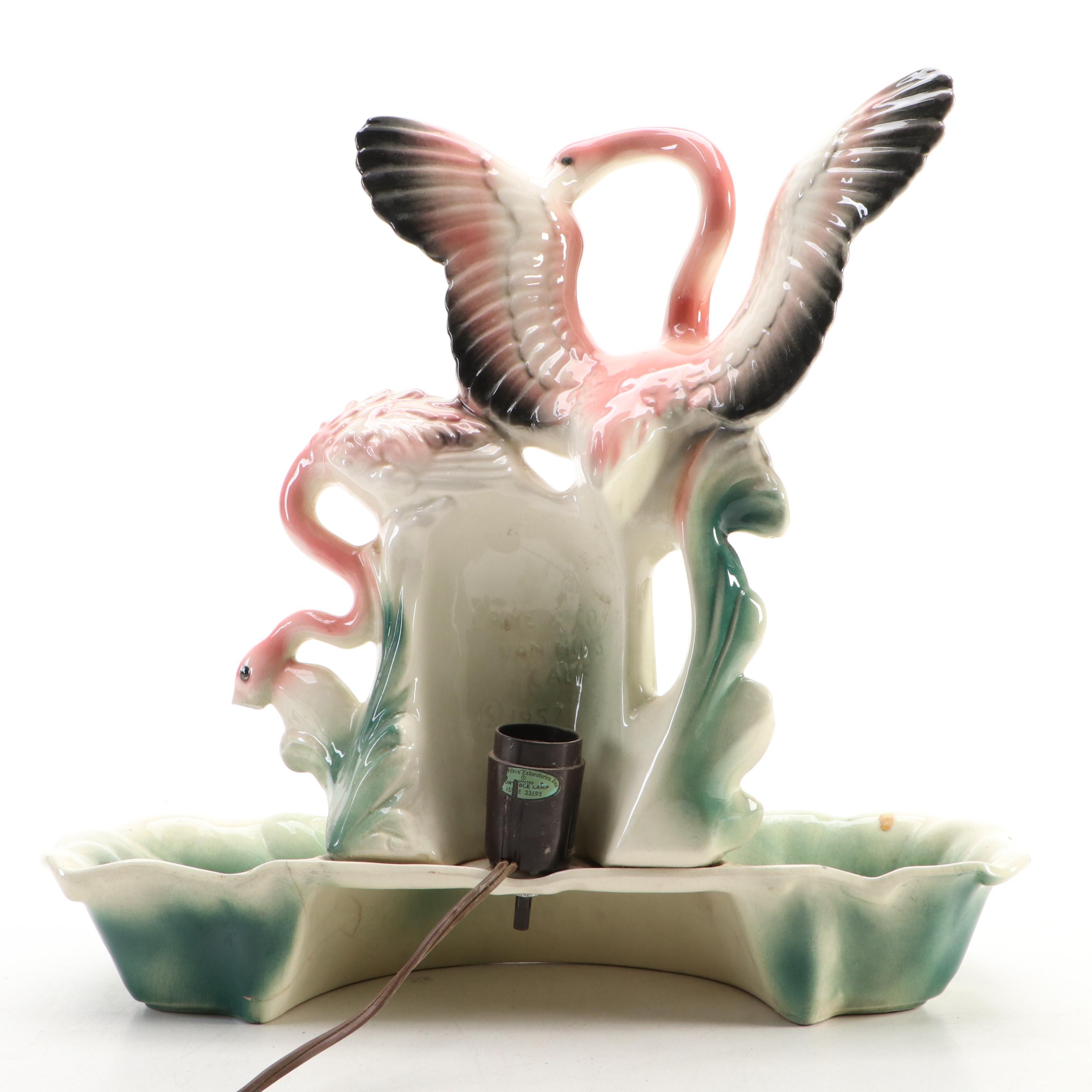 Stewart B. McCulloch Mid Century Modern Flamingo Figurine with TV Lamp and Vase