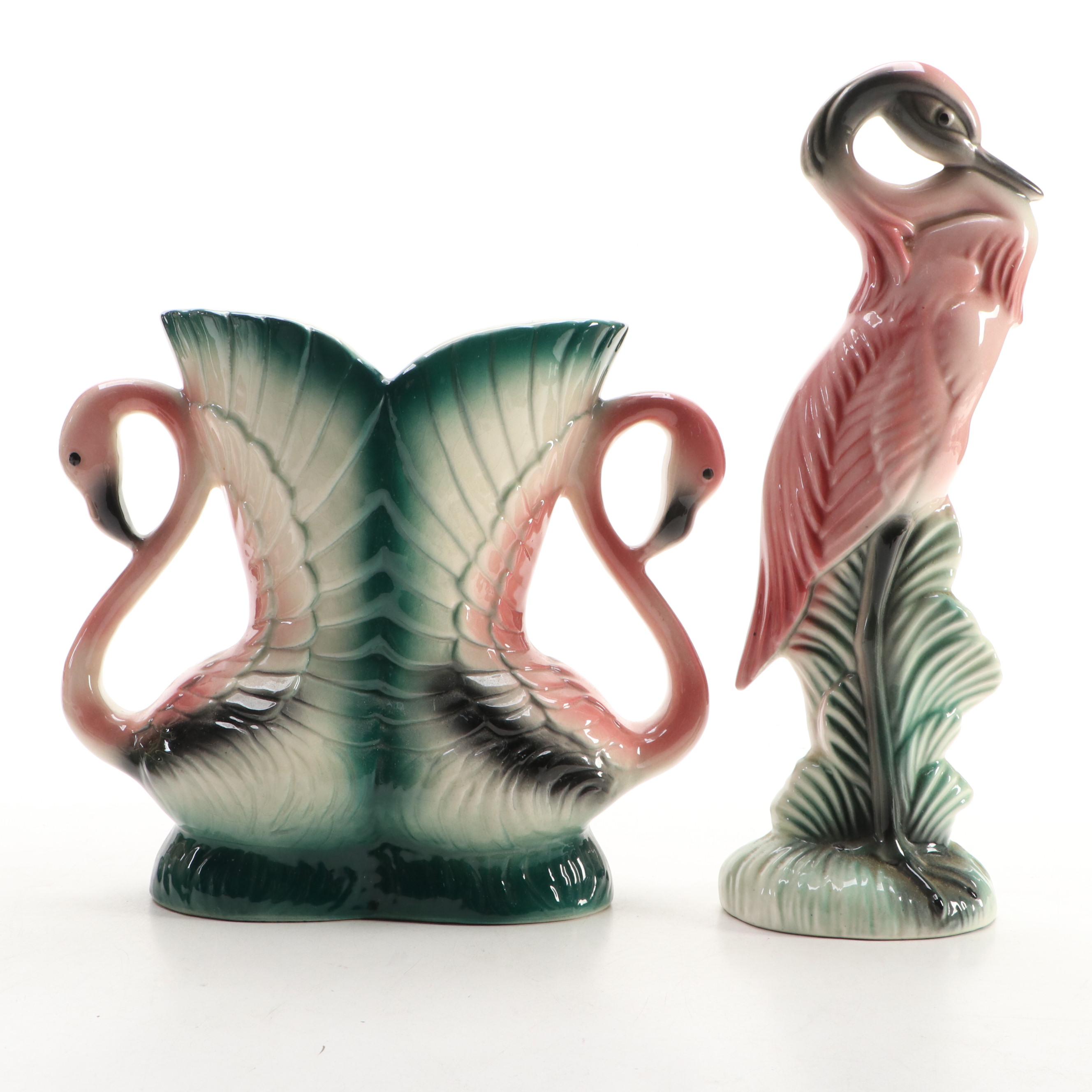 Stewart B. McCulloch Mid Century Modern Flamingo Figurine with TV Lamp and Vase