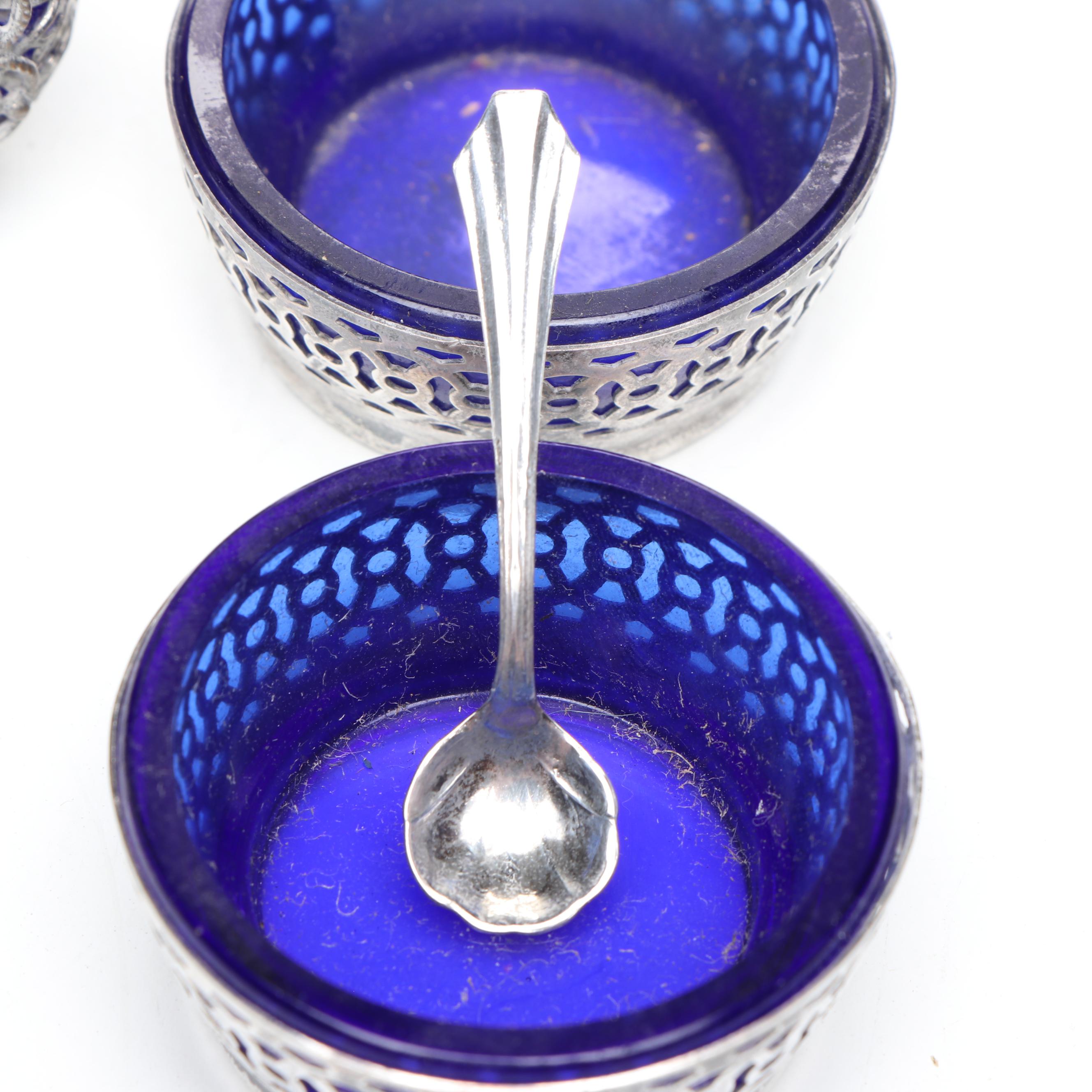 Webster Co. Glass Sterling Silver Salt Cellars and Spoons with Other Glass Ware