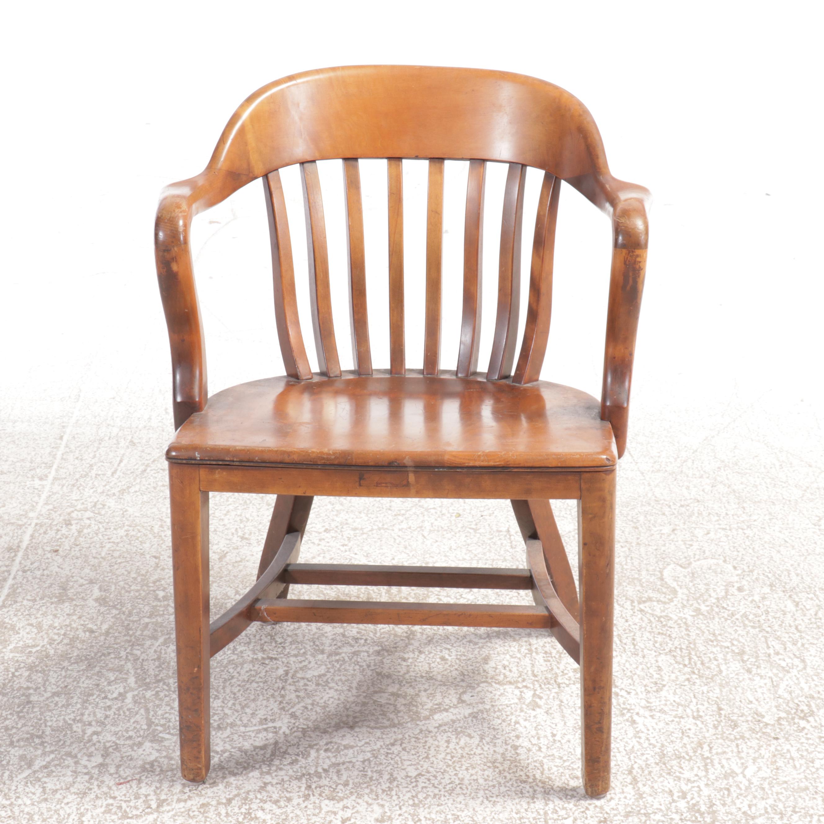 Colonial Style Maple Roll-Top Desk with Kroger Co. Wood Armchair, 20th Century
