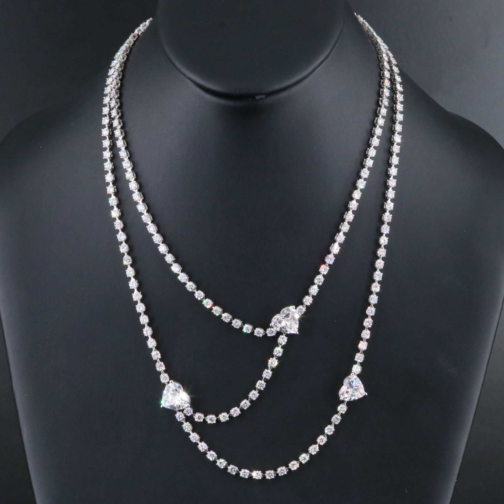 Platinum 32.48 CTW Lab Grown Diamond Tiered Necklace with IGI Reports