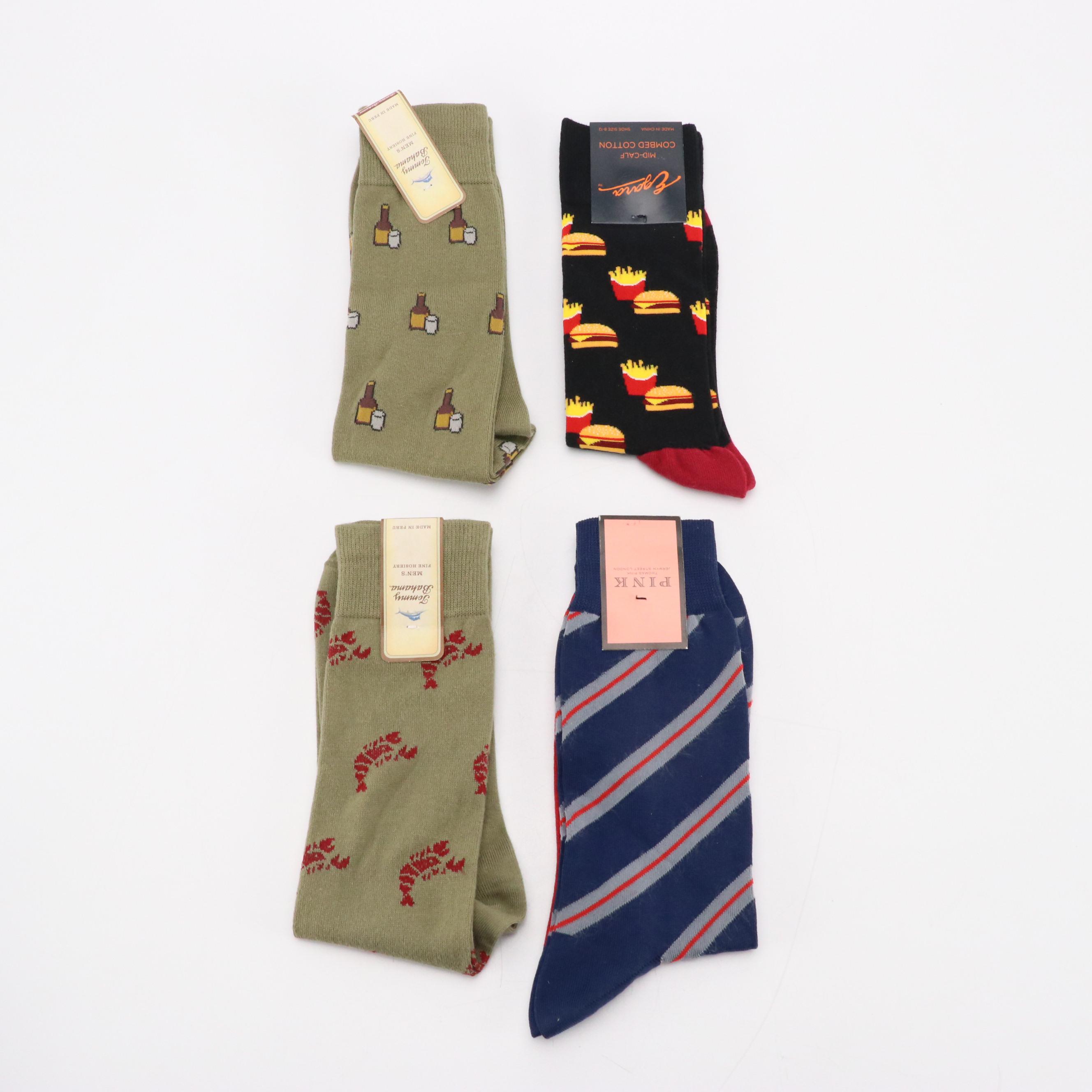 Men's Dress Socks and Novelty Socks Featuring Striped, Beer and Lobster Print