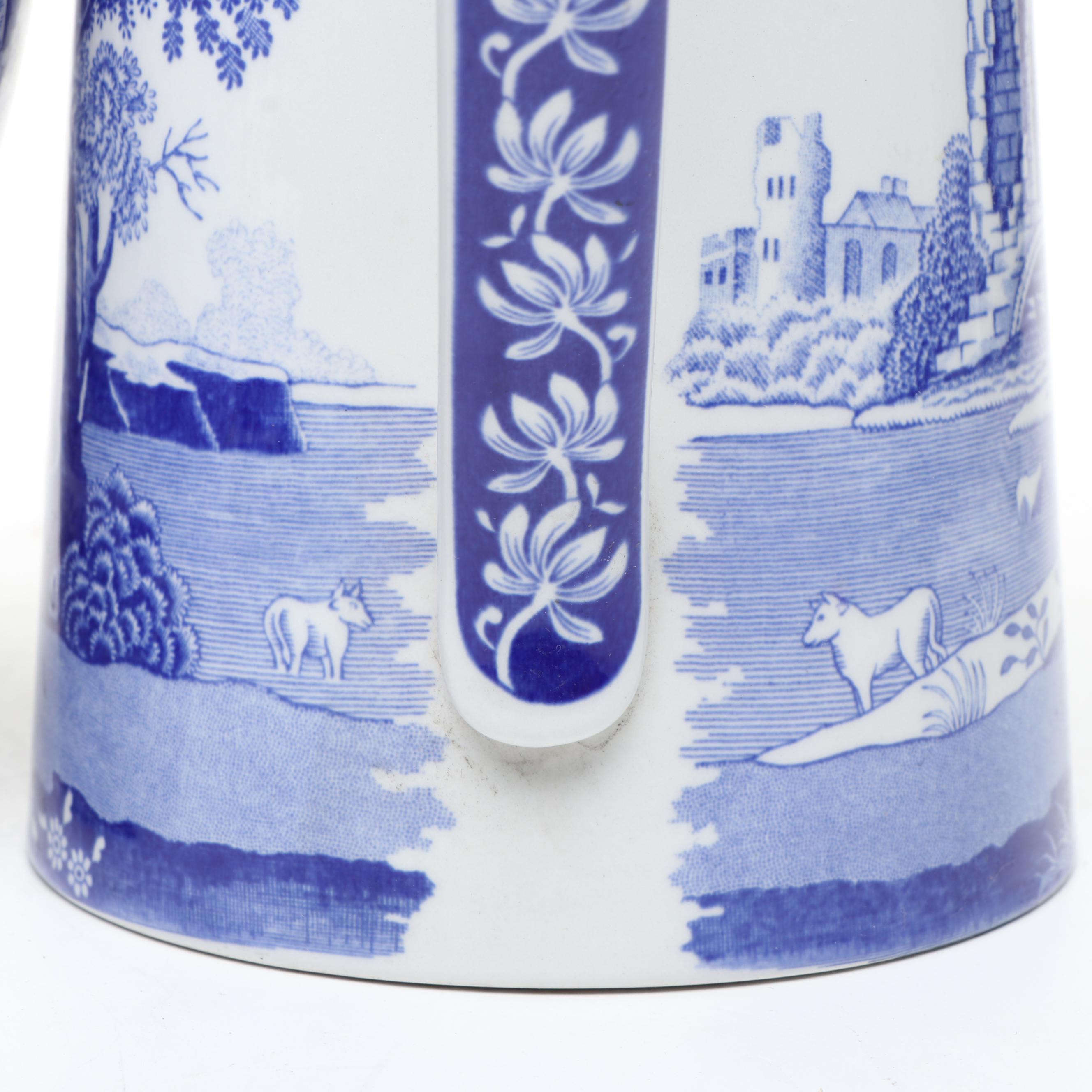 Spode "Italian" Ceramic Vase on Wood Base with Ceramic Pitcher and Footed Bowl