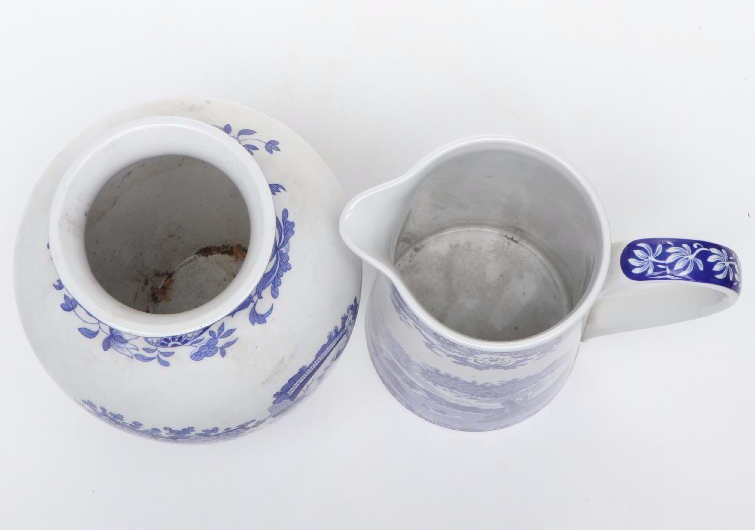 Spode "Italian" Ceramic Vase on Wood Base with Ceramic Pitcher and Footed Bowl