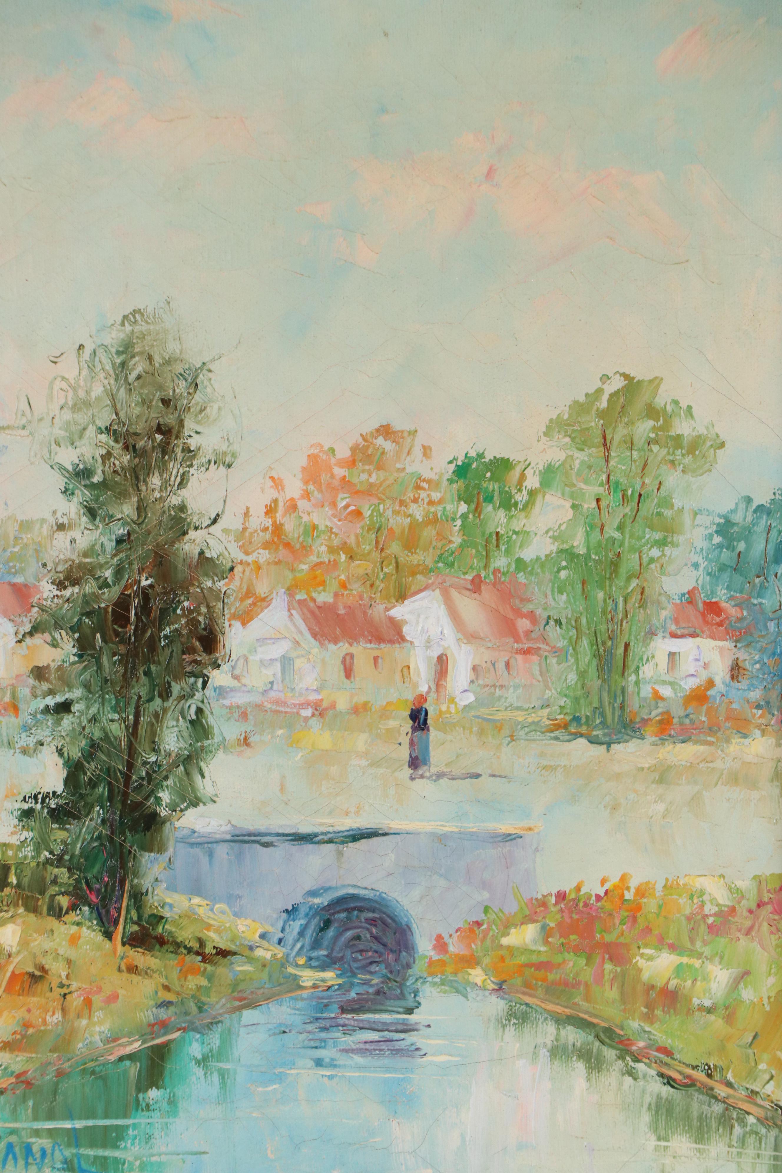 John Adamos Manol Impressionist Style Landscape Oil Painting, 20th Century