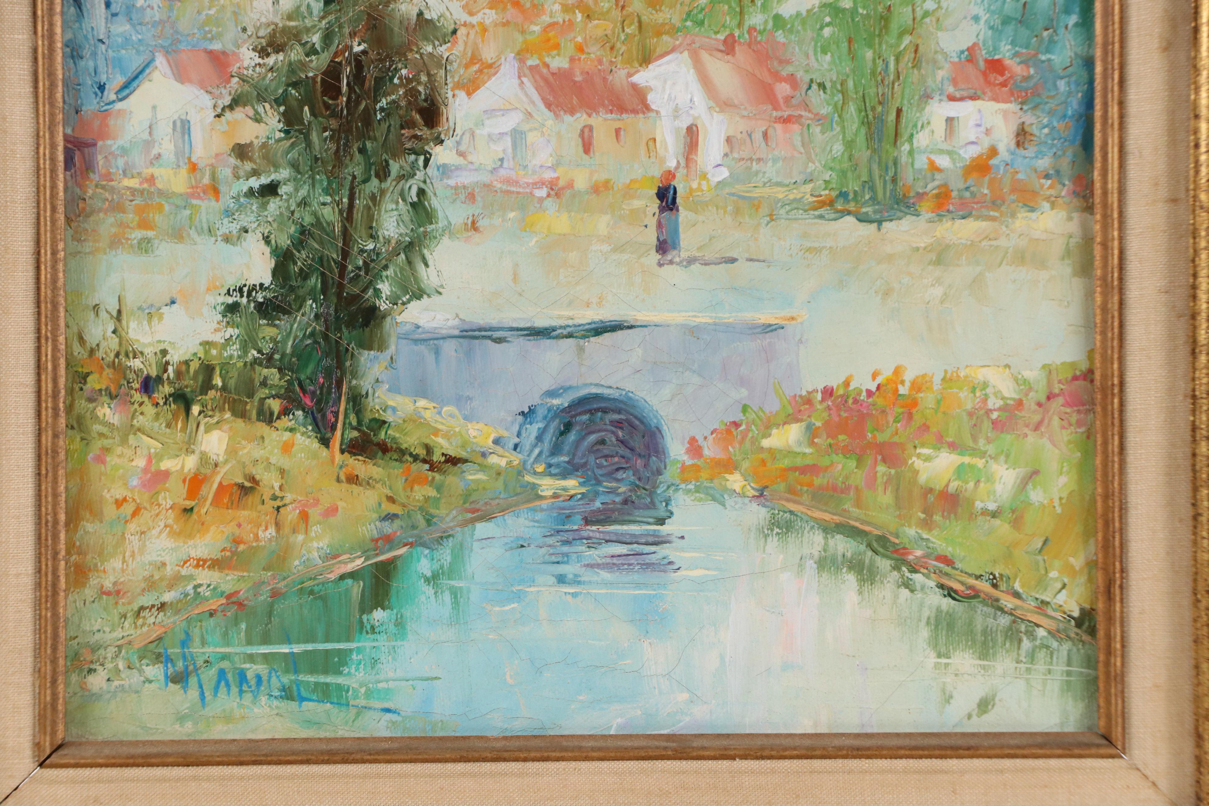 John Adamos Manol Impressionist Style Landscape Oil Painting, 20th Century