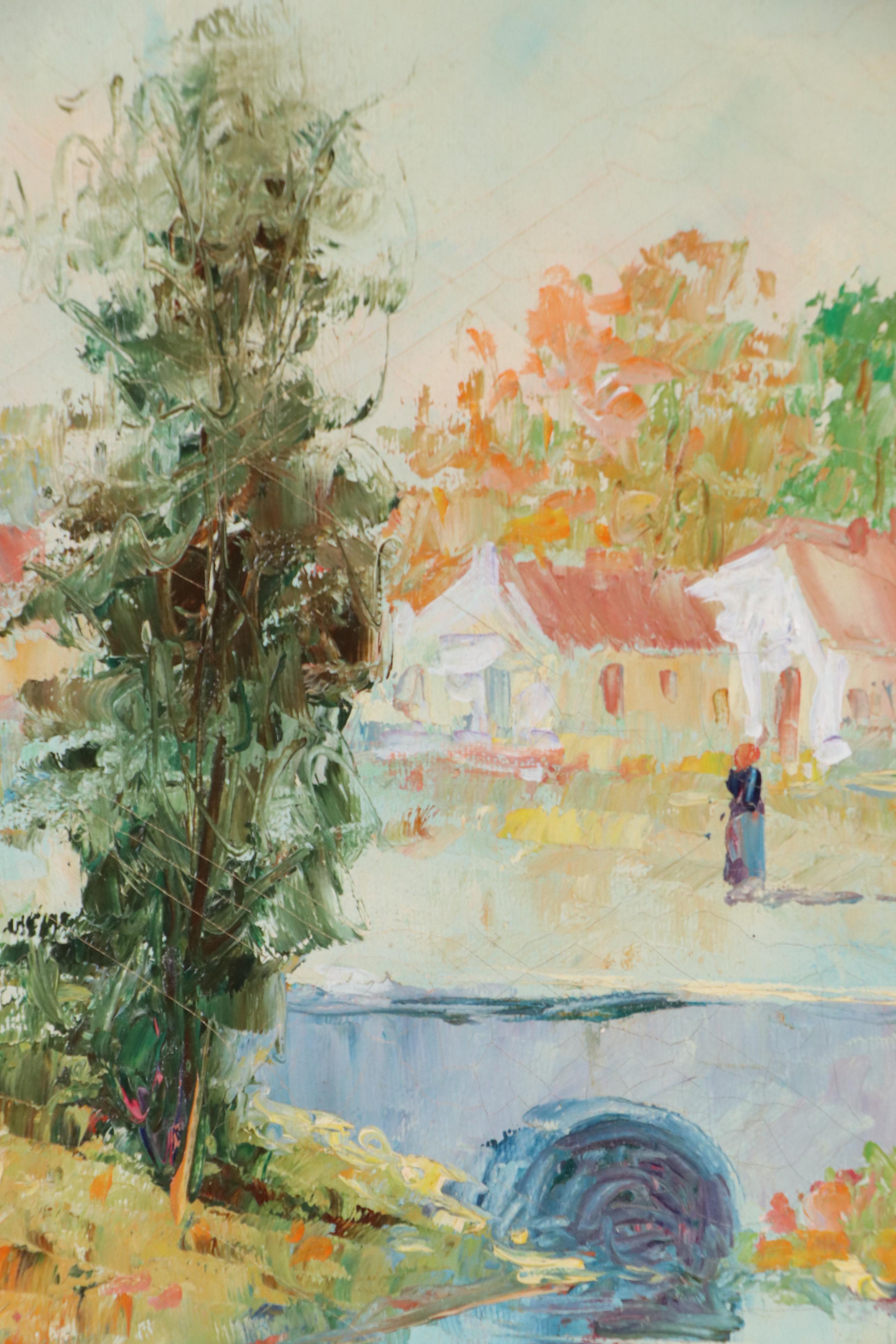 John Adamos Manol Impressionist Style Landscape Oil Painting, 20th Century