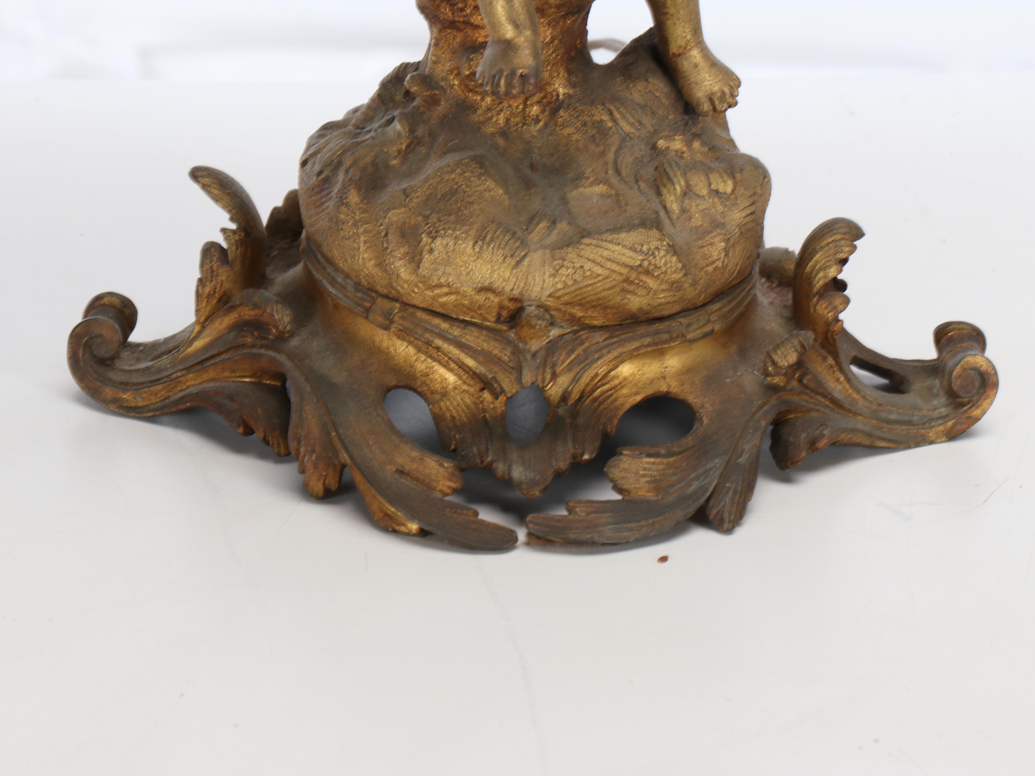 Giltmetal and Glass Font Putto Table Lamp with Drum Shade