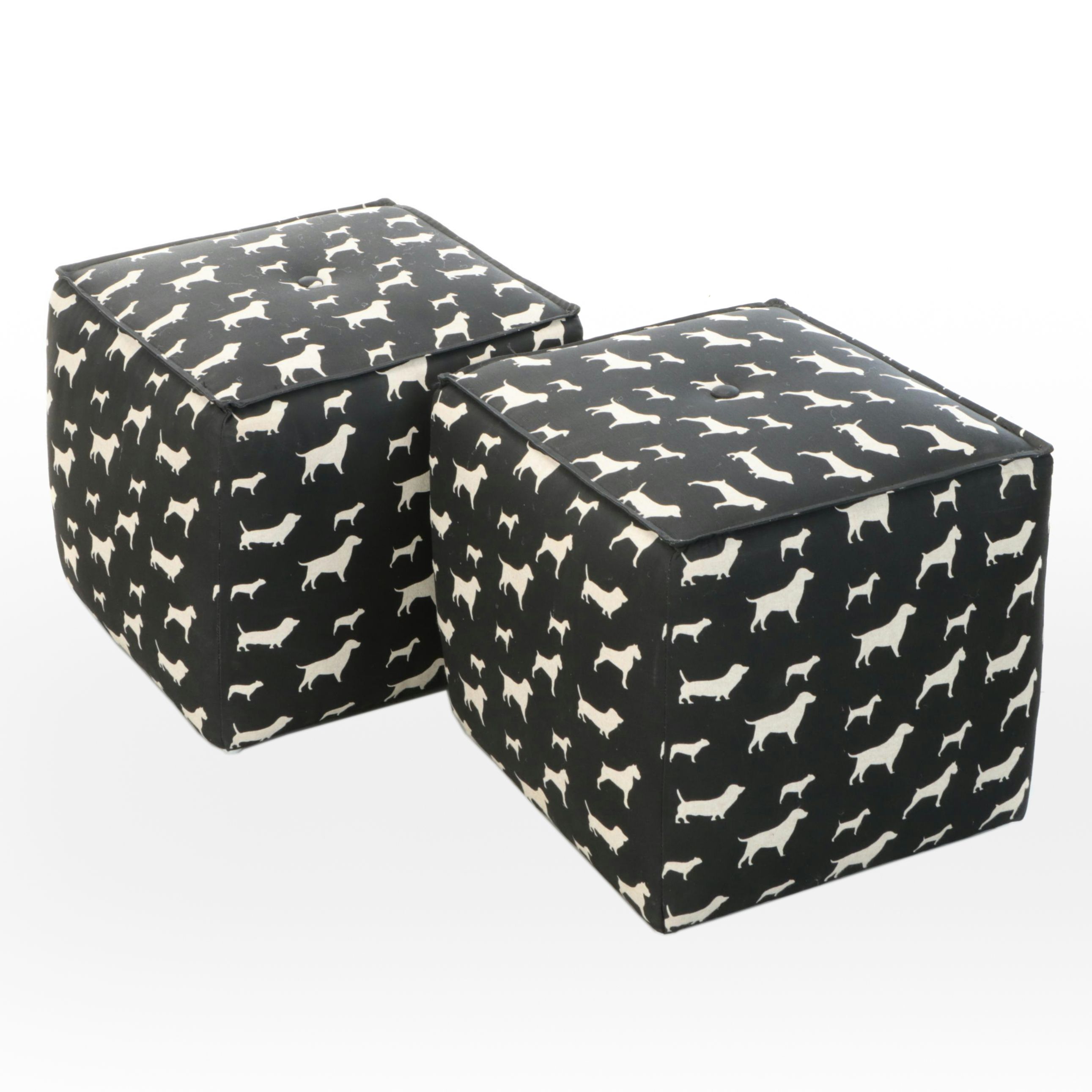 Sherrill Furniture Contemporary "Freinds" Dog Print Pouf Ottomans