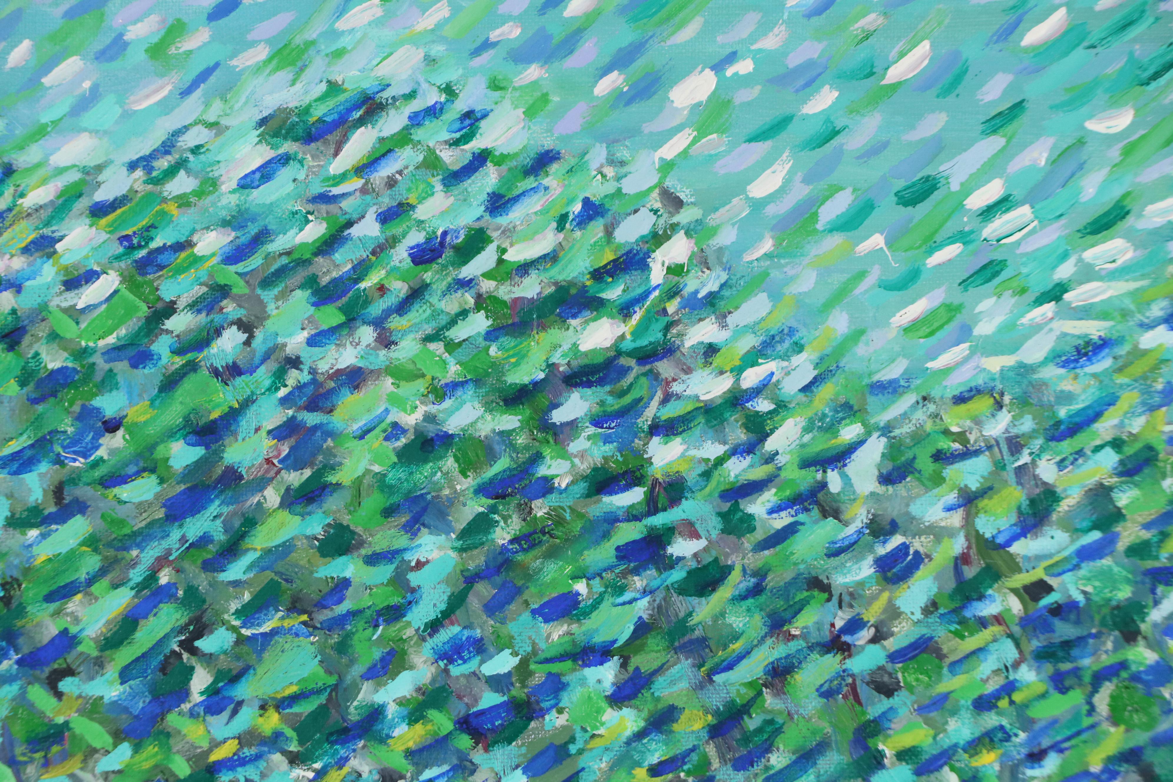 Janice Guttman Stylized Acrylic Painting with Flowers "England," 1991