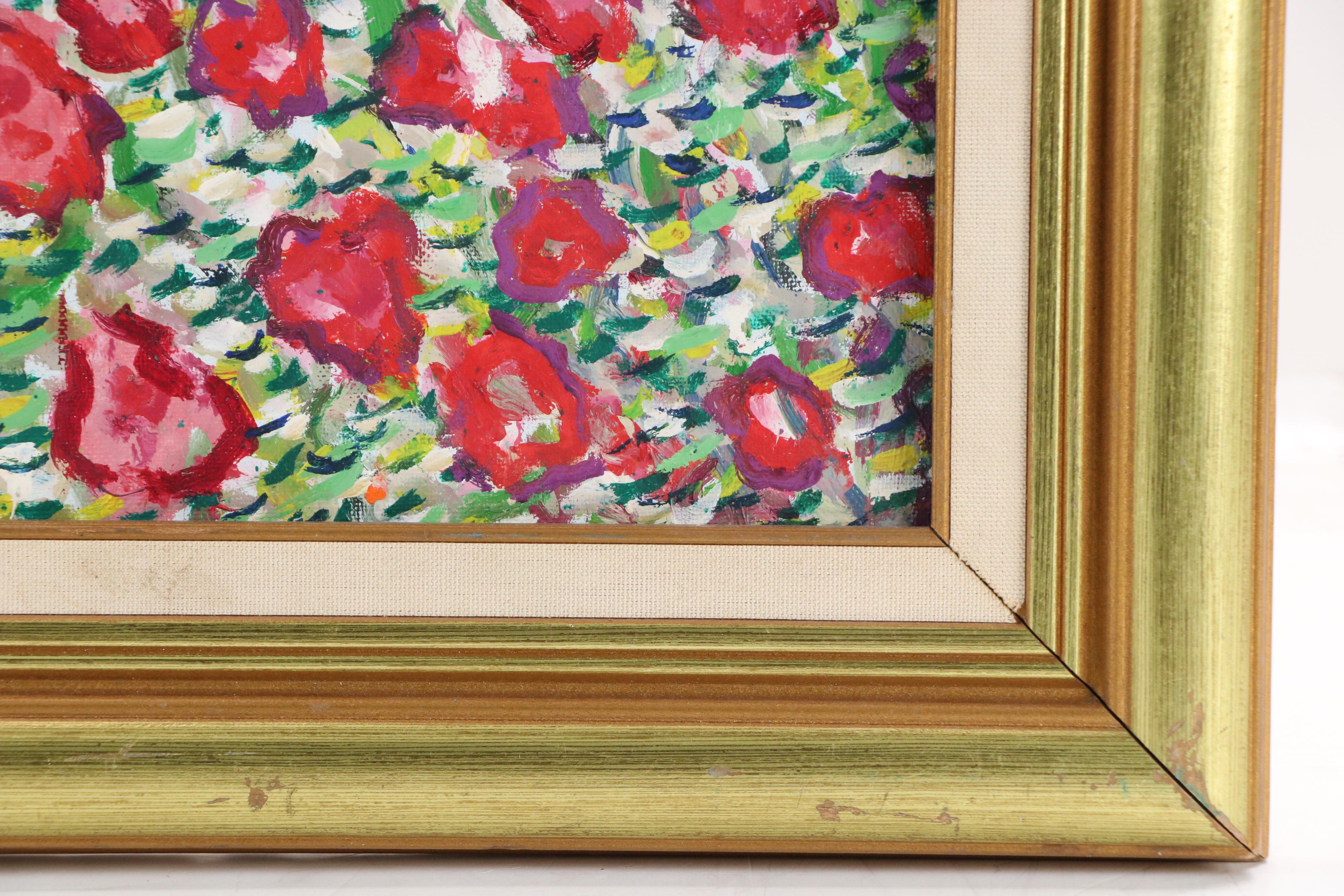 Janice Guttman Stylized Acrylic Painting with Flowers "England," 1991