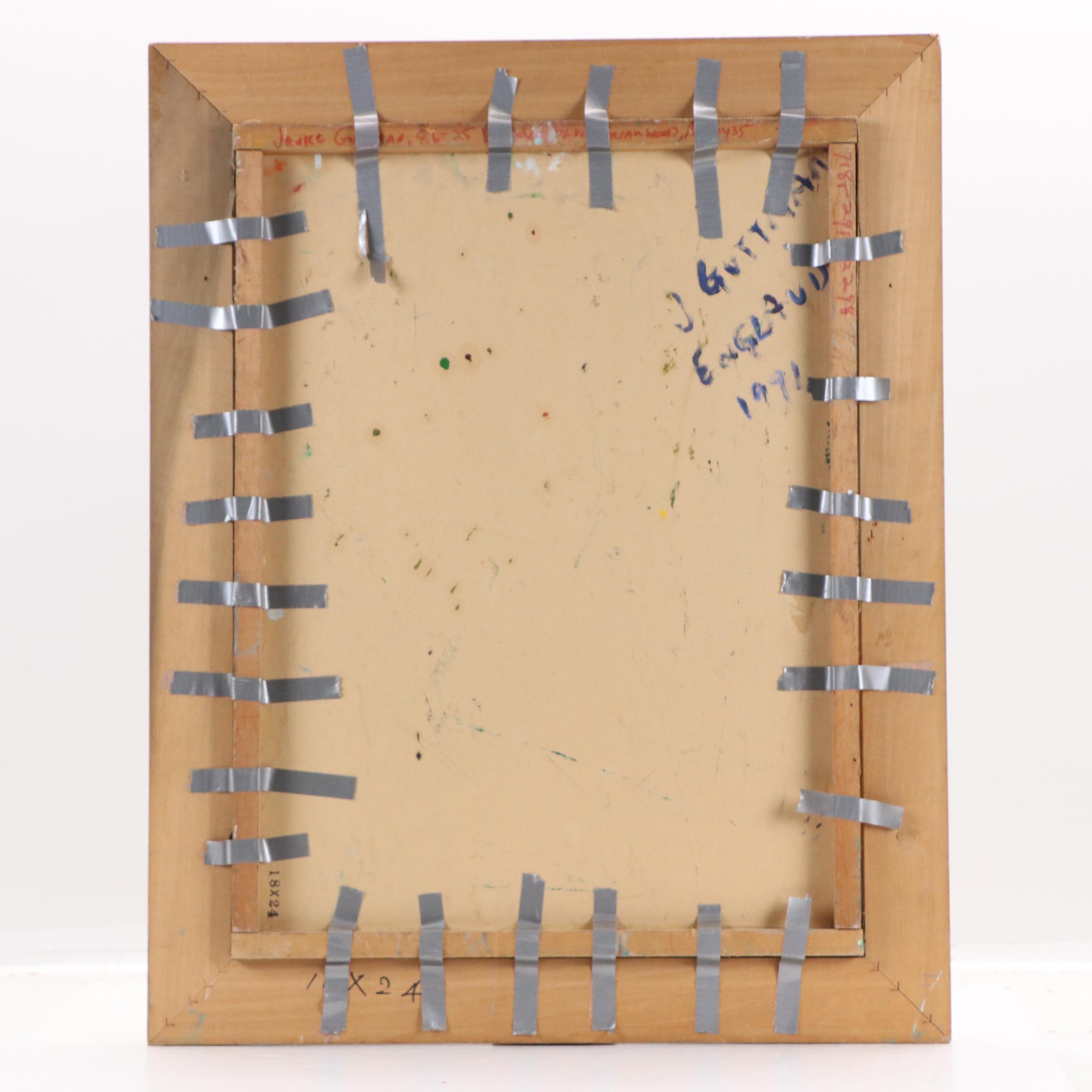 Janice Guttman Stylized Acrylic Painting with Flowers "England," 1991