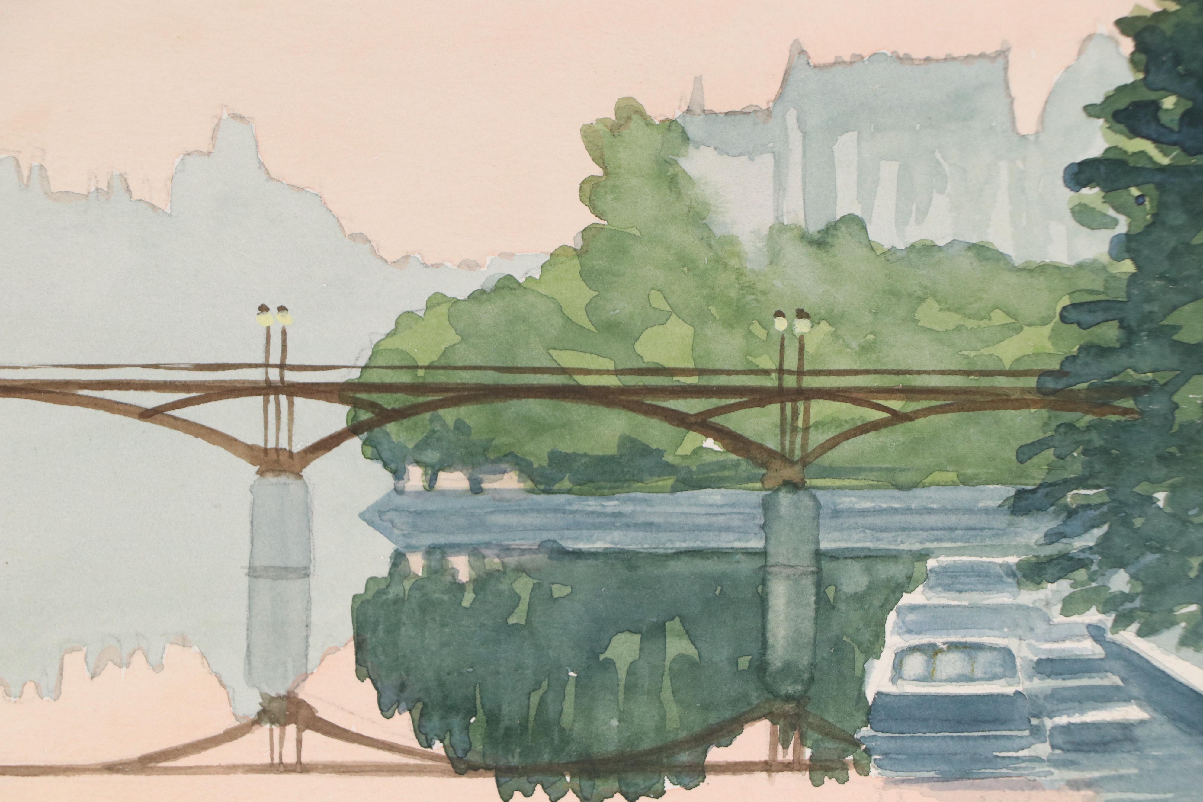 Peter Ford Watercolor Painting "Le Pont Des Arts, Paris," 1992