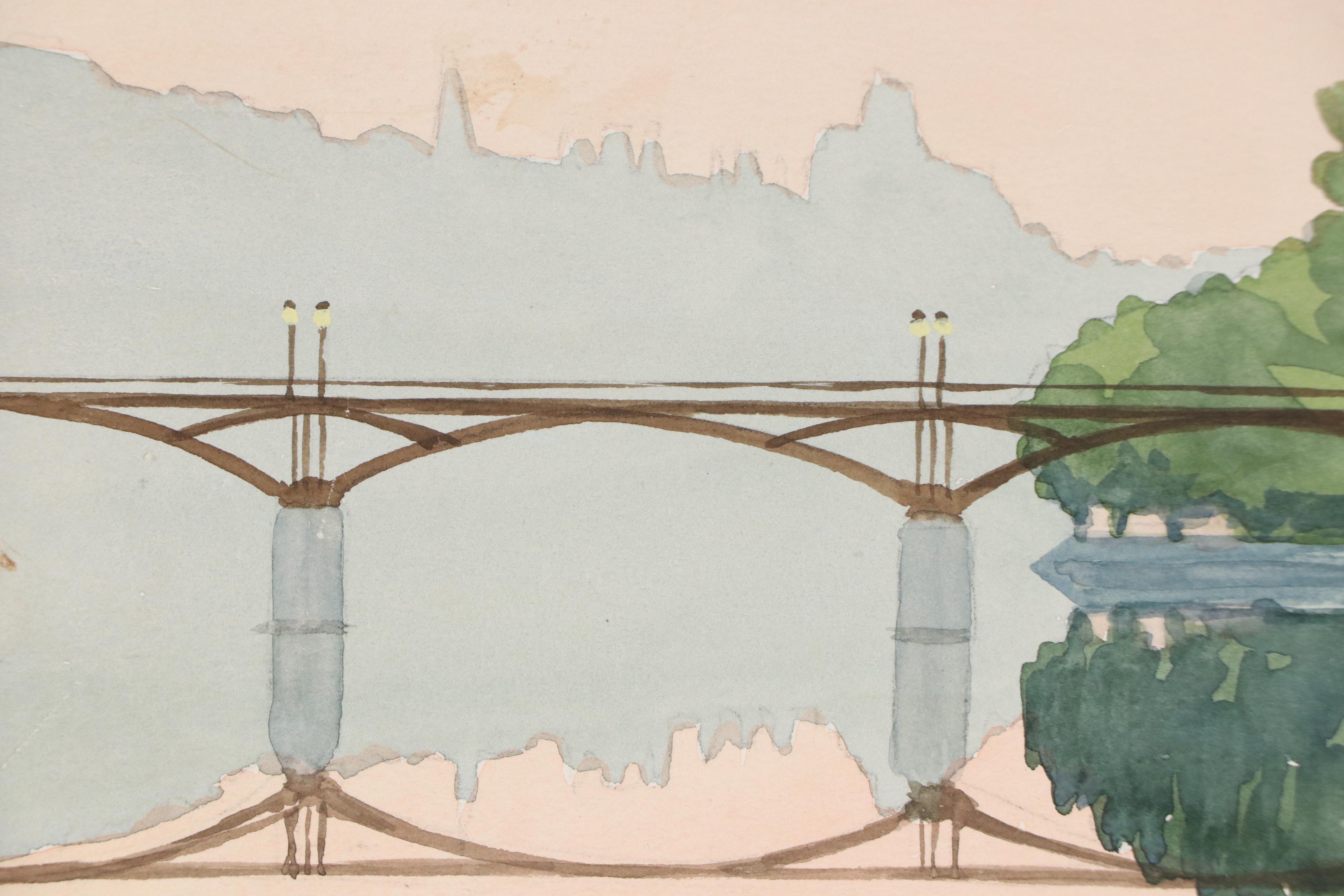 Peter Ford Watercolor Painting "Le Pont Des Arts, Paris," 1992