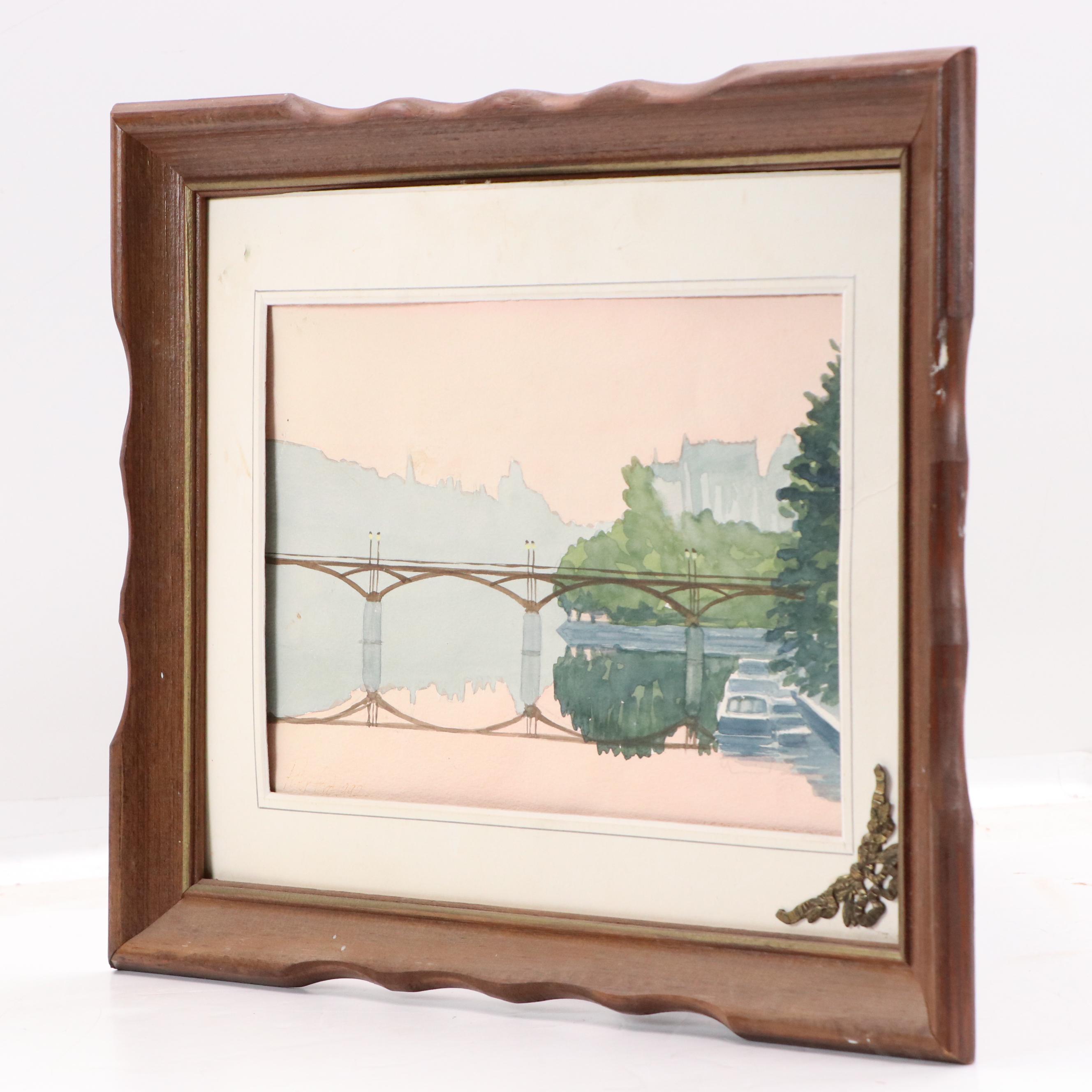 Peter Ford Watercolor Painting "Le Pont Des Arts, Paris," 1992