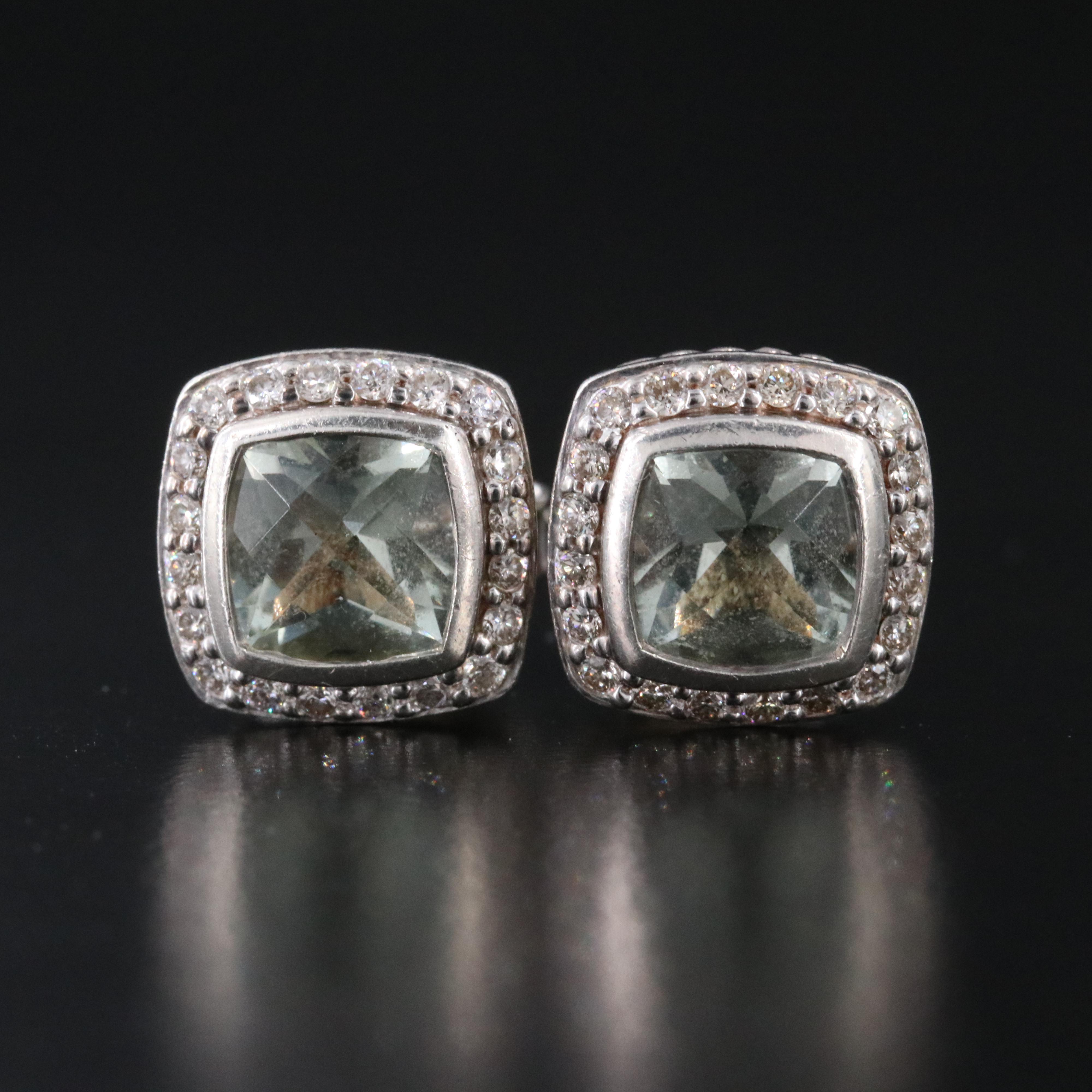 David Yurman Albion Sterling Prasiolite and 0.40 CTW Diamond Earrings